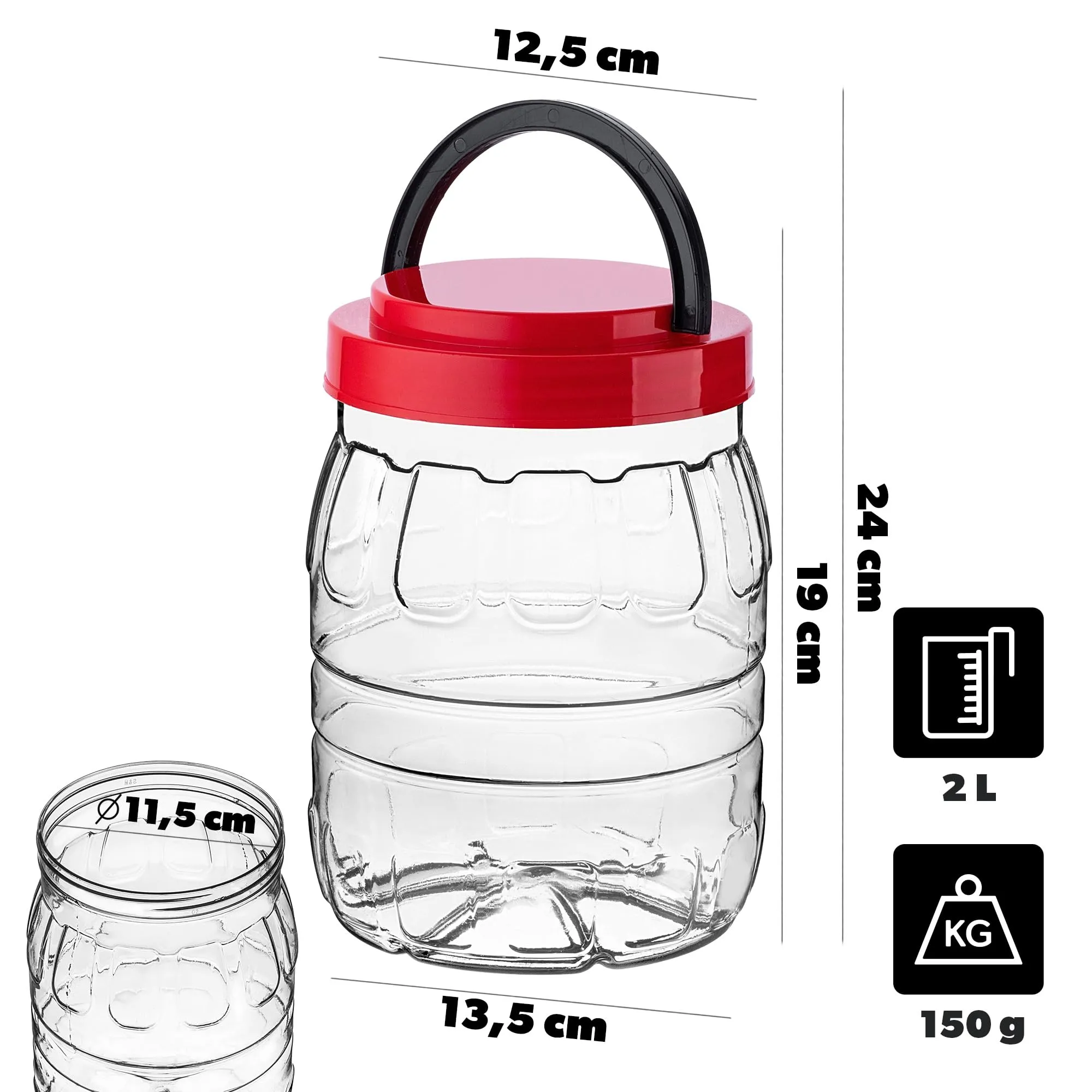 KADAX Barattolo da 2 l con coperchio, 1 pezzo, contenitore in plastica PET, contenitore da cucina, contenitore in plastica per alimenti, contenitore per alimenti - immagine 2