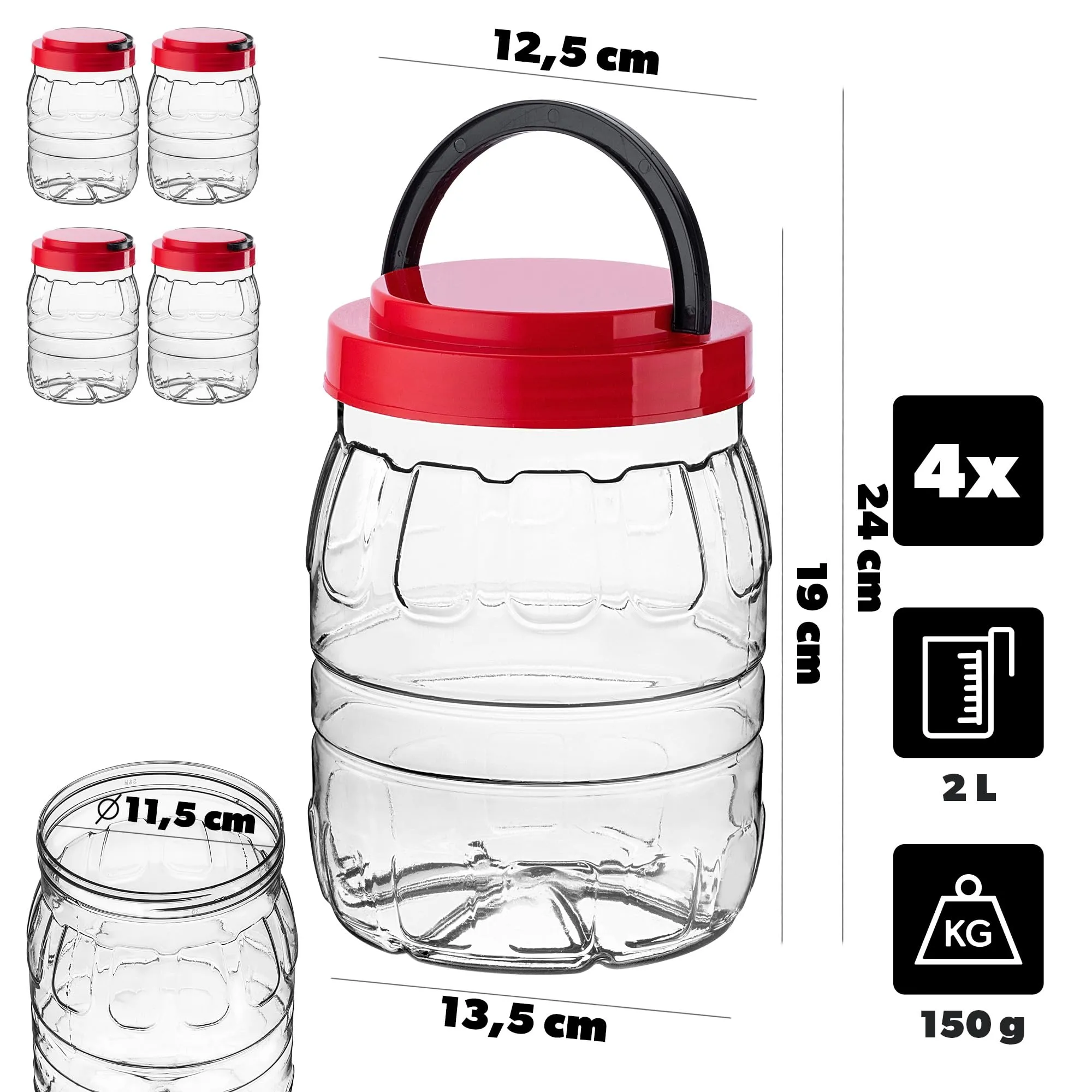 KADAX Barattoli da 2 l con coperchio, set da 4 pezzi, contenitori in plastica, contenitori per alimenti, contenitori di plastica, contenitori di plastica - immagine 2