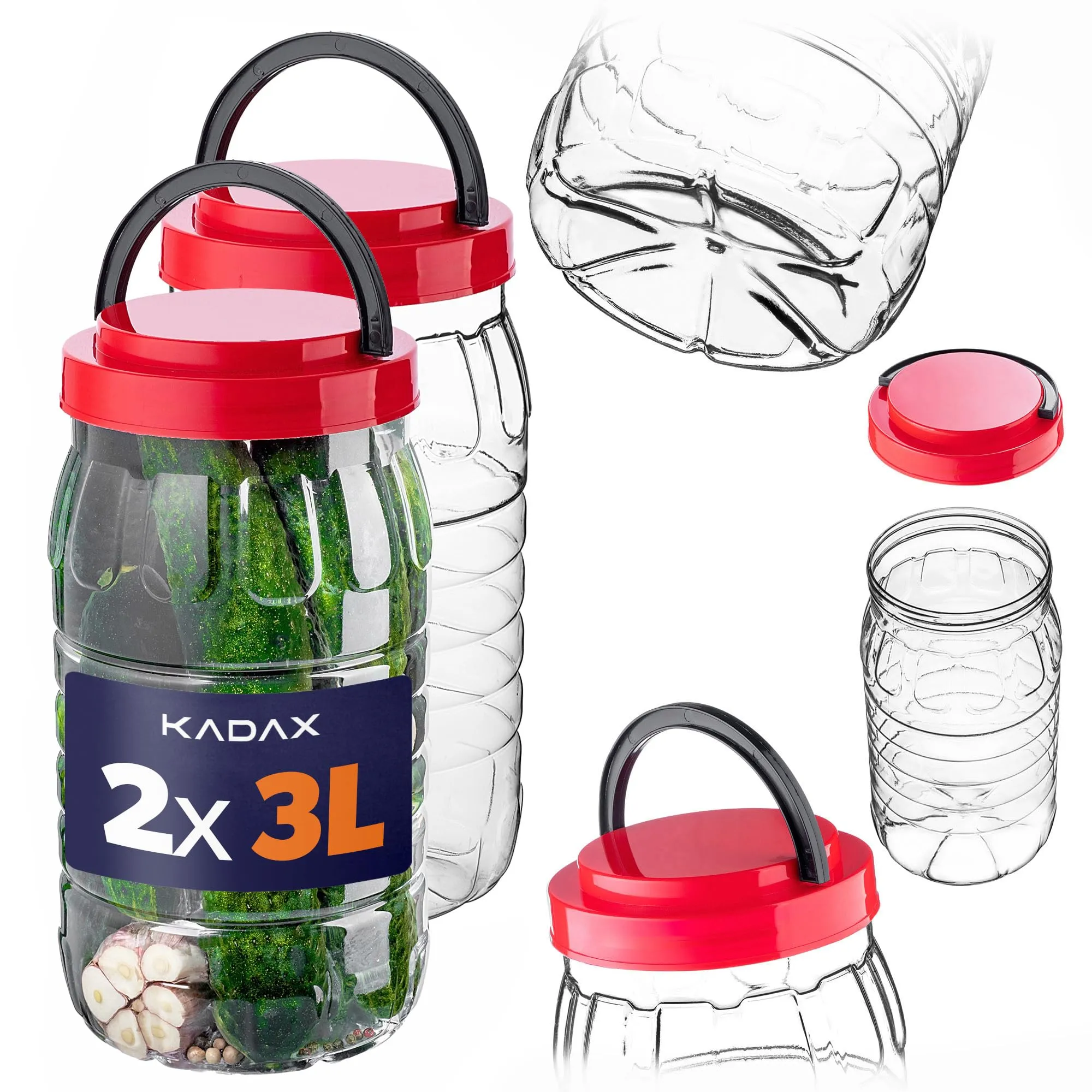 KADAX Barattoli da 3 l con coperchio, set da 2 pezzi, contenitori in plastica, contenitori per alimenti, contenitori di plastica, contenitori di plastica - immagine 1