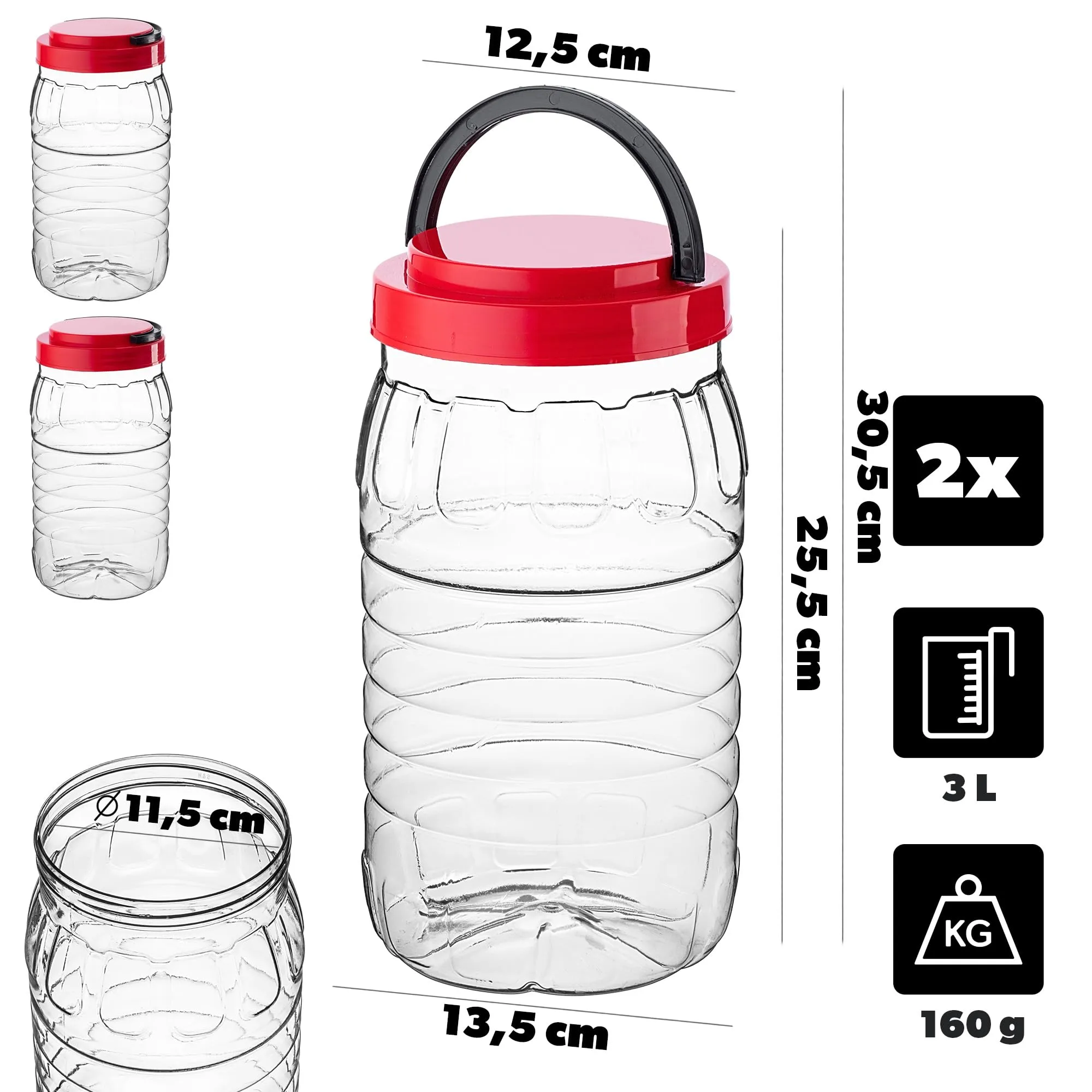 KADAX Barattoli da 3 l con coperchio, set da 2 pezzi, contenitori in plastica, contenitori per alimenti, contenitori di plastica, contenitori di plastica - immagine 2
