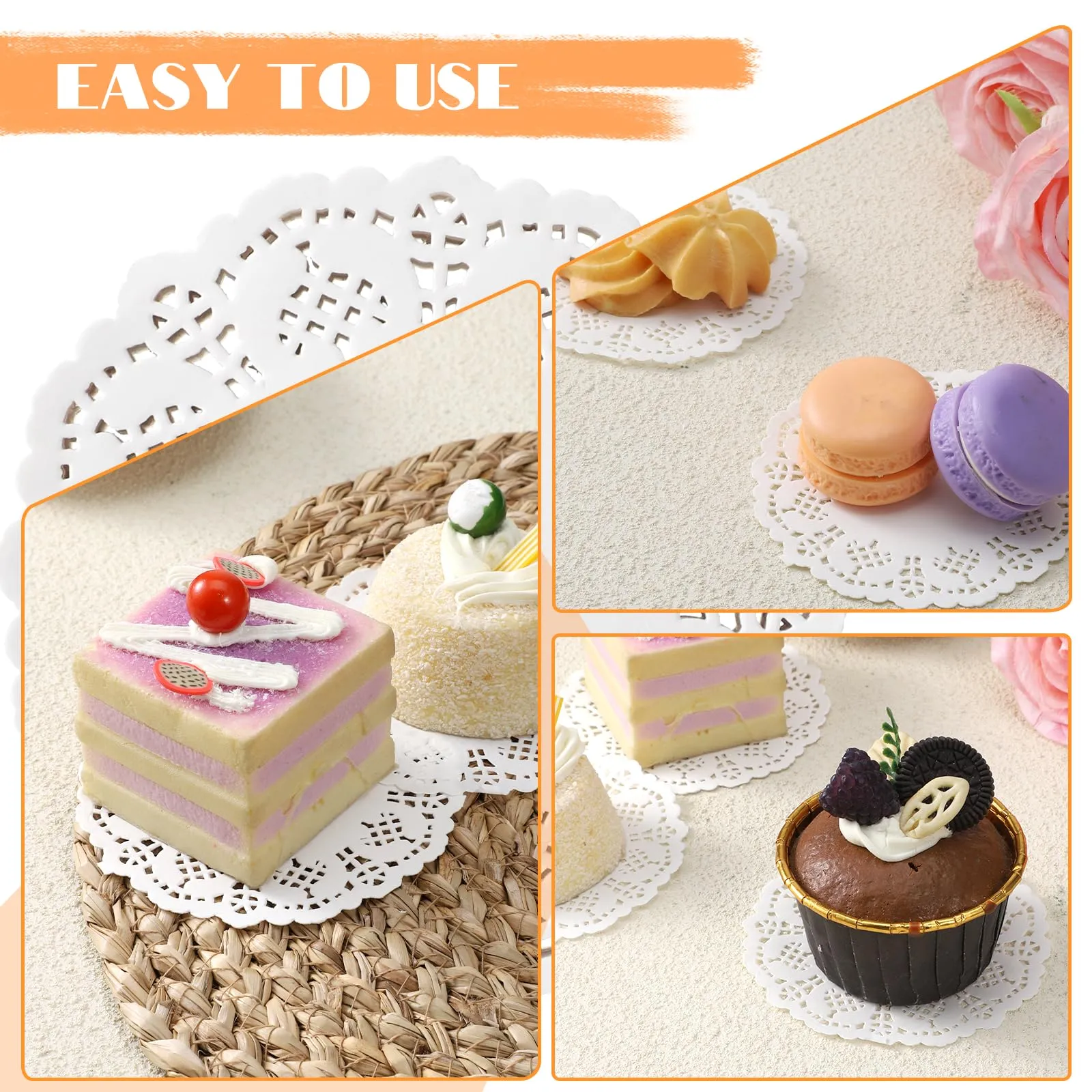 300 centrini di carta rotondi in pizzo da 8,9 cm, per vassoi da dessert, tovagliette di carta bianca usa e getta, per matrimoni, compleanni, stoviglie, cibo, torte, dessert, decorazioni - immagine 4