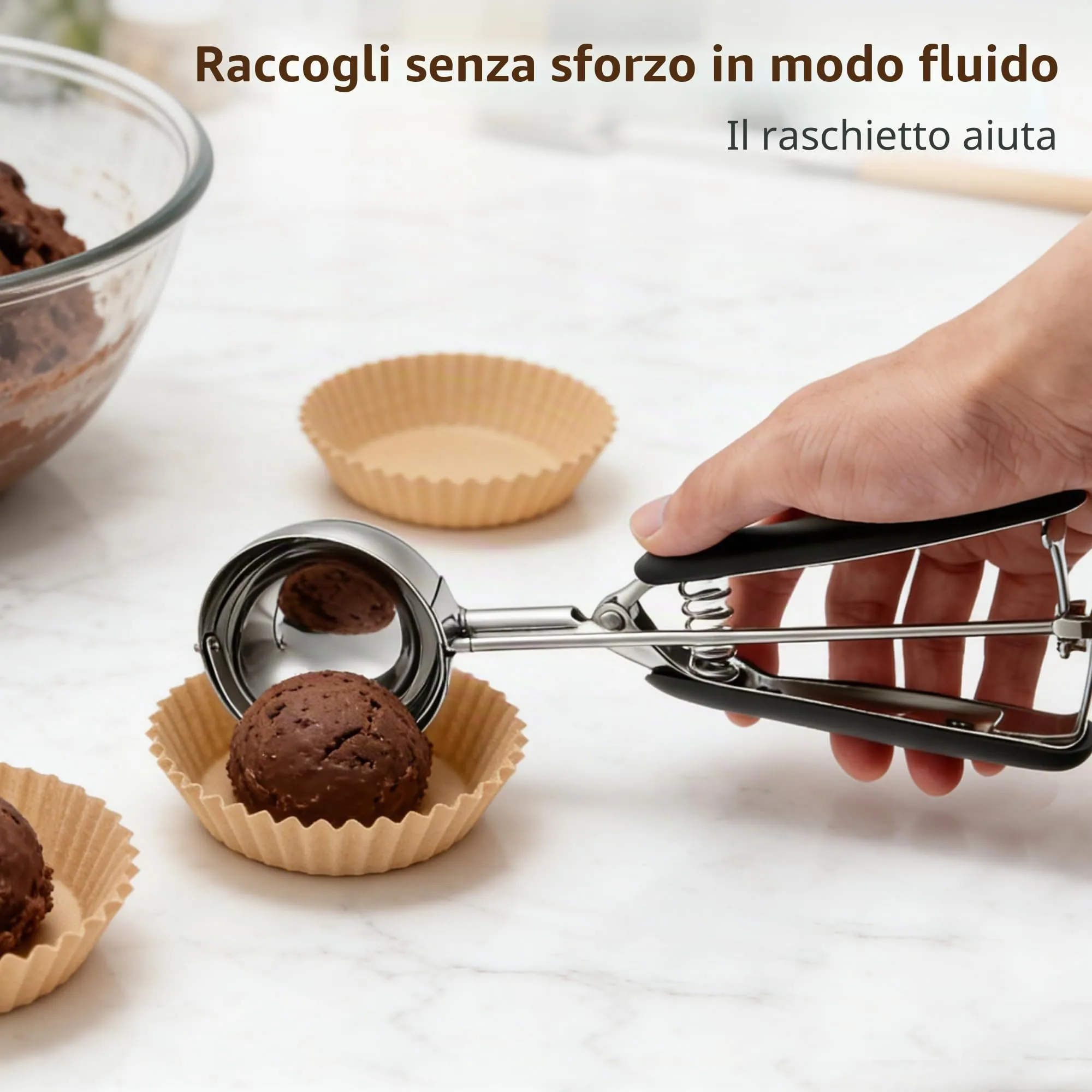 Grande paletta per gelato da 65 mm, paletta per biscotti in acciaio inox con rilascio a grilletto, porzione da 2,82 oz/80 ml, dosatore per alimenti commerciale, per il controllo delle porzioni - immagine 6