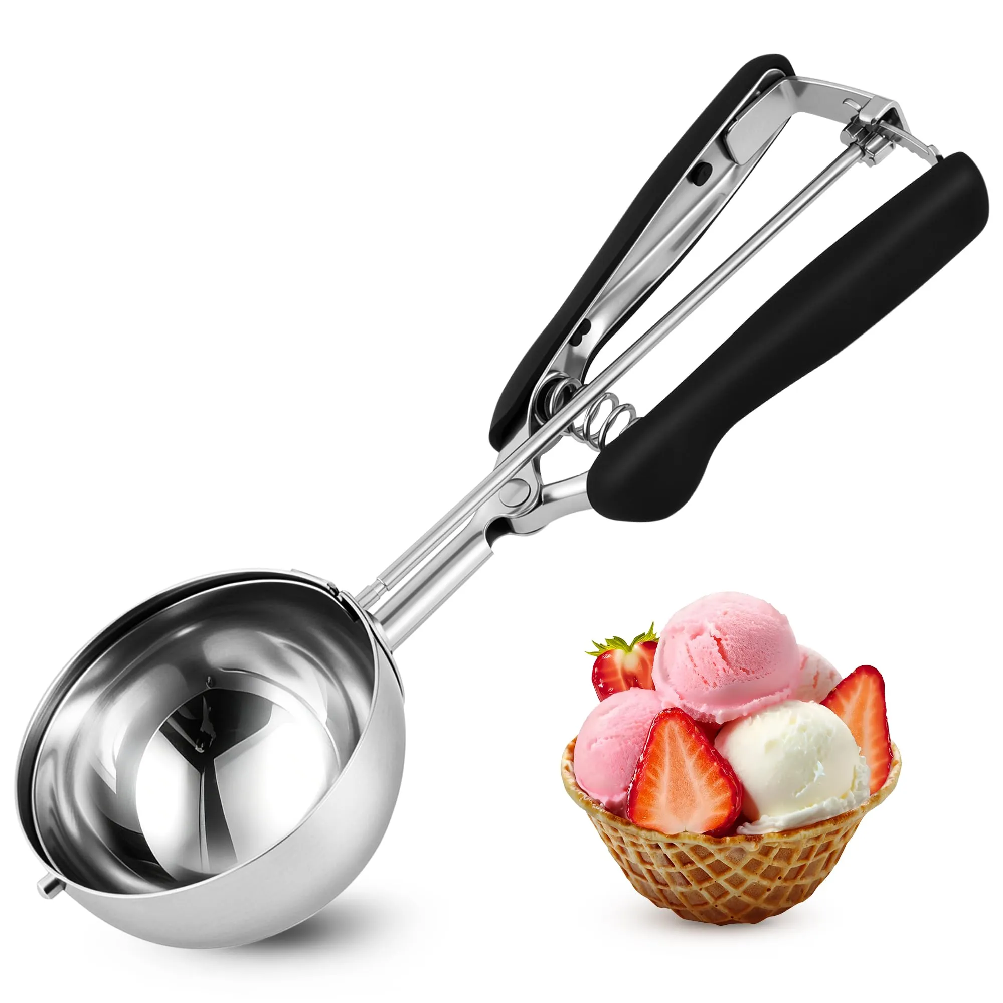 TJ POP Paletta grande per gelato, 8 cm, in acciaio inox, con facile rilascio del grilletto, buona presa per gelato, polpette di melone, polpette e purè di patate - immagine 1