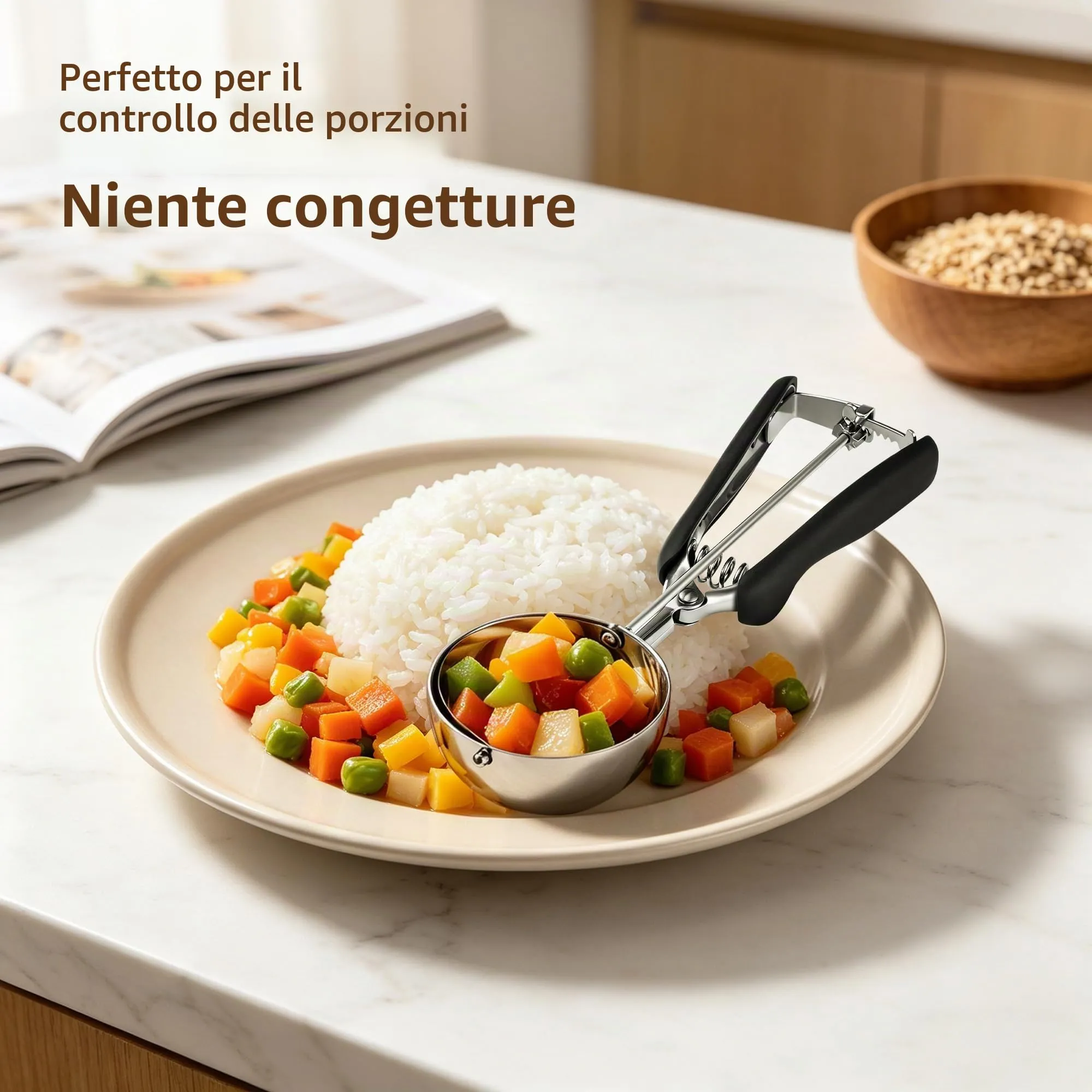 TJ POP Paletta grande per gelato, 8 cm, in acciaio inox, con facile rilascio del grilletto, buona presa per gelato, polpette di melone, polpette e purè di patate - immagine 4