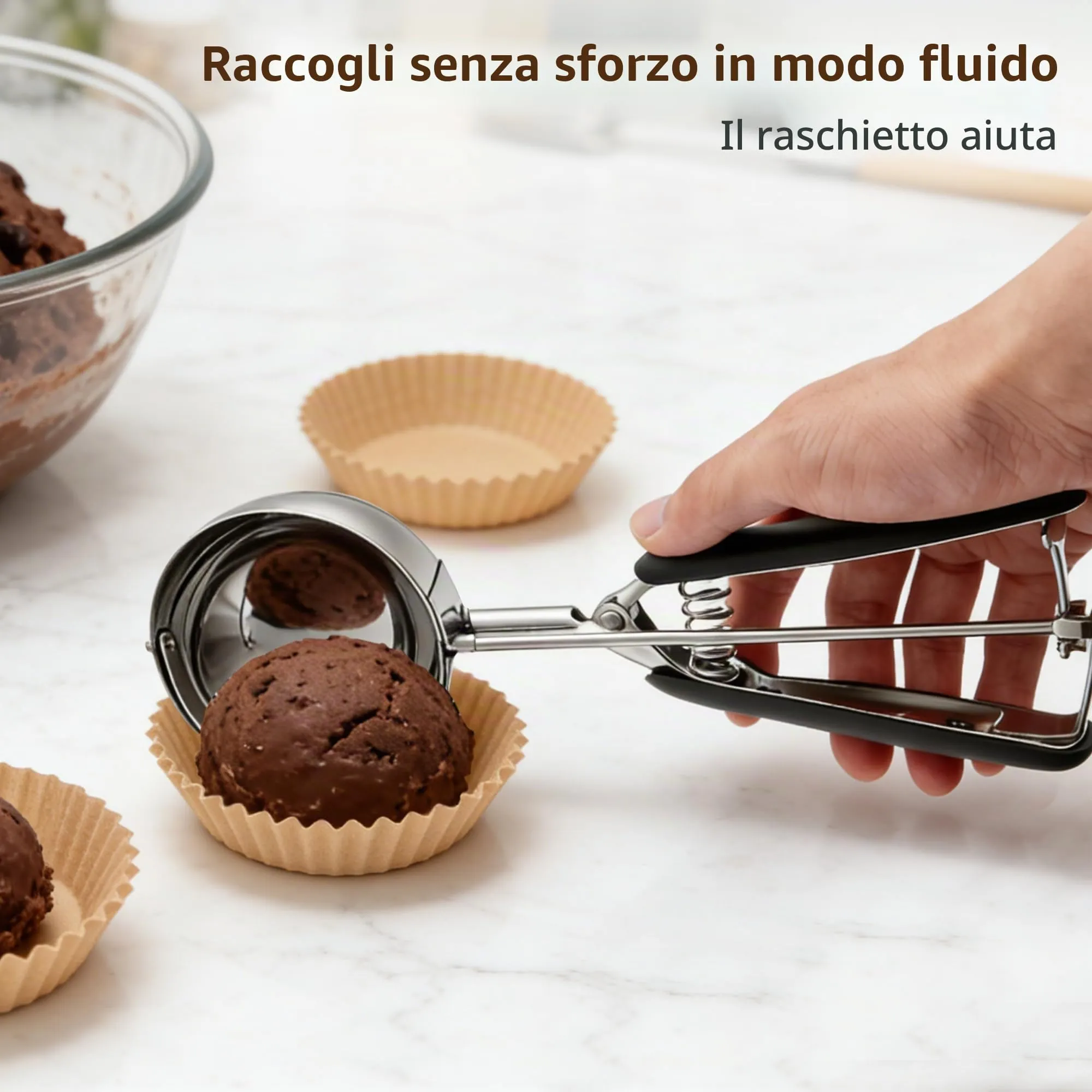 TJ POP Paletta grande per gelato, 8 cm, in acciaio inox, con facile rilascio del grilletto, buona presa per gelato, polpette di melone, polpette e purè di patate - immagine 6