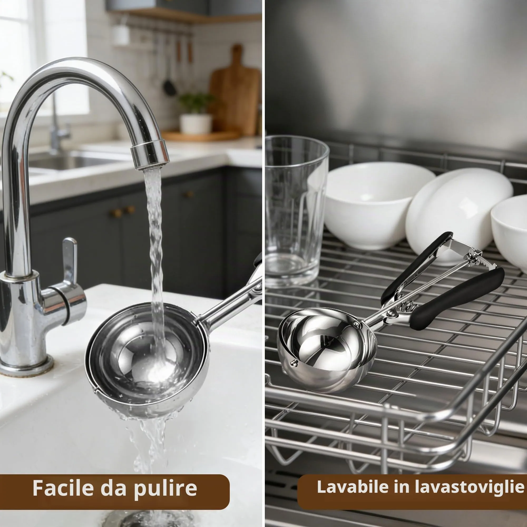 TJ POP Paletta grande per gelato, 8 cm, in acciaio inox, con facile rilascio del grilletto, buona presa per gelato, polpette di melone, polpette e purè di patate - immagine 7