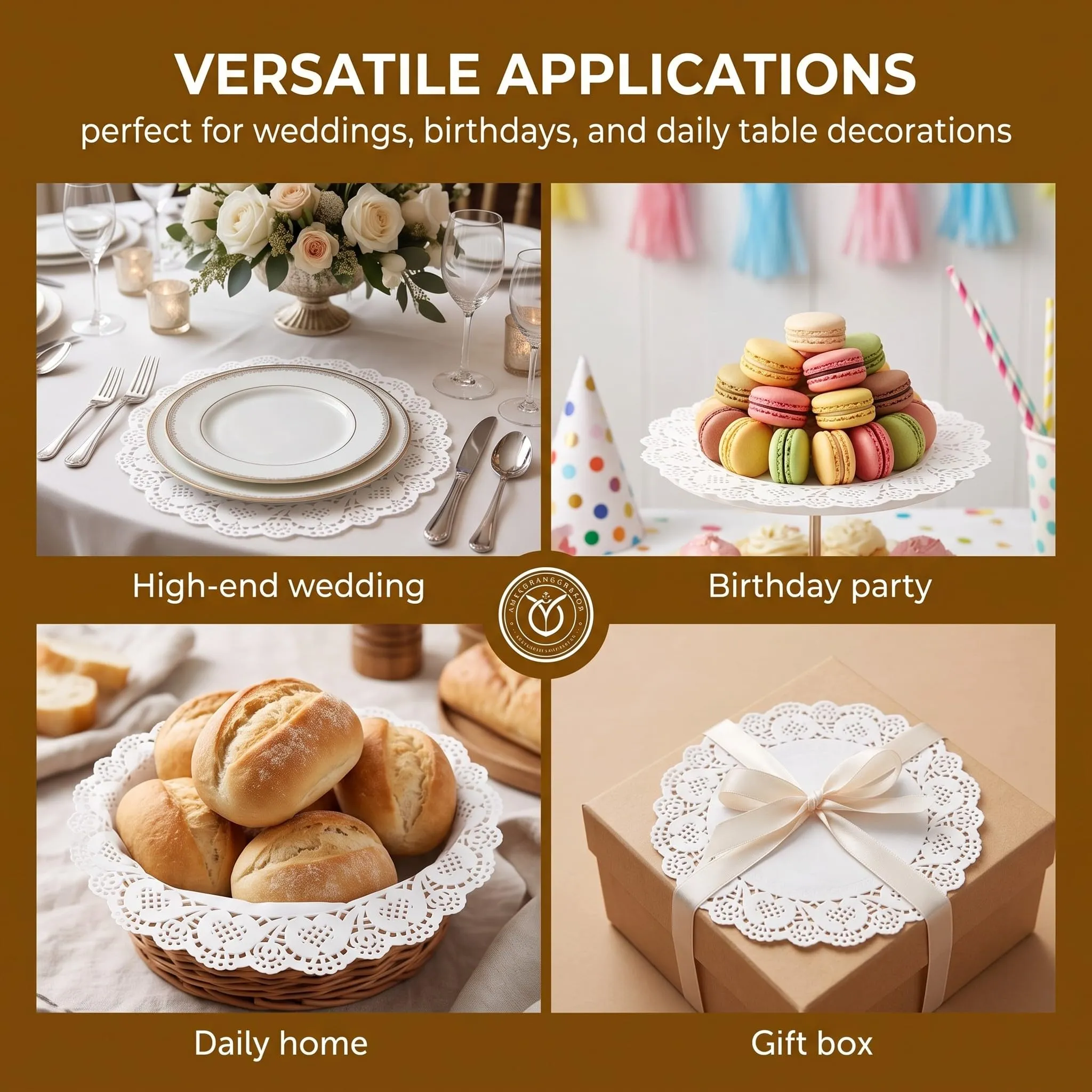 FIQLUL 150 Pezzi Centrini di Carta Rotondi 21,6 cm (8,5 Pollici), Sottopiatti in Carta Pizzo Alimentare per Torte, Matrimoni, Compleanni e Decorazioni Tavola, Bianco - immagine 4