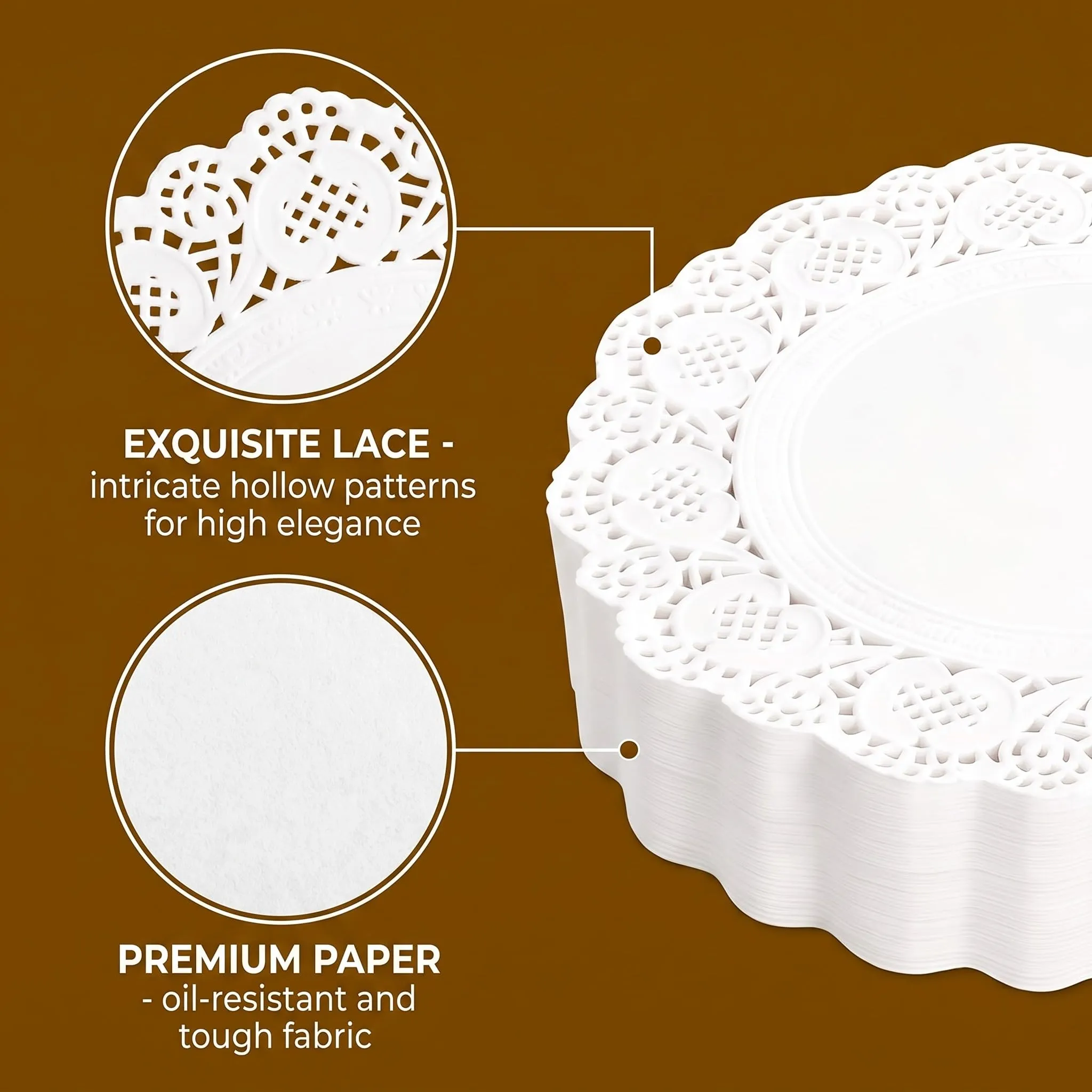 FIQLUL 150 Pezzi Centrini di Carta Rotondi 21,6 cm (8,5 Pollici), Sottopiatti in Carta Pizzo Alimentare per Torte, Matrimoni, Compleanni e Decorazioni Tavola, Bianco - immagine 8