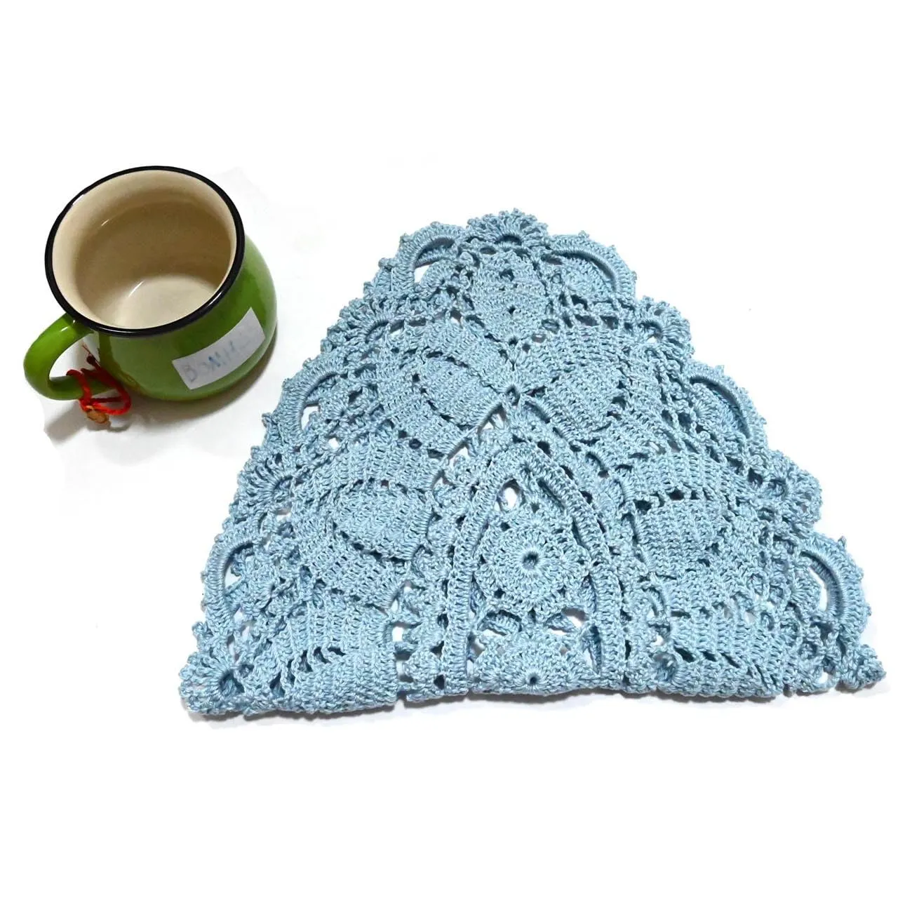 BOMHCS Confezione da 1 centrino ovale in pizzo, larghezza (25,4 - 30,5 cm) x lunghezza (da 50,8 cm a 55,9 cm) fatto a mano all'uncinetto, centrino per comò, sciarpe, tovaglia (1, azzurro) - immagine 3