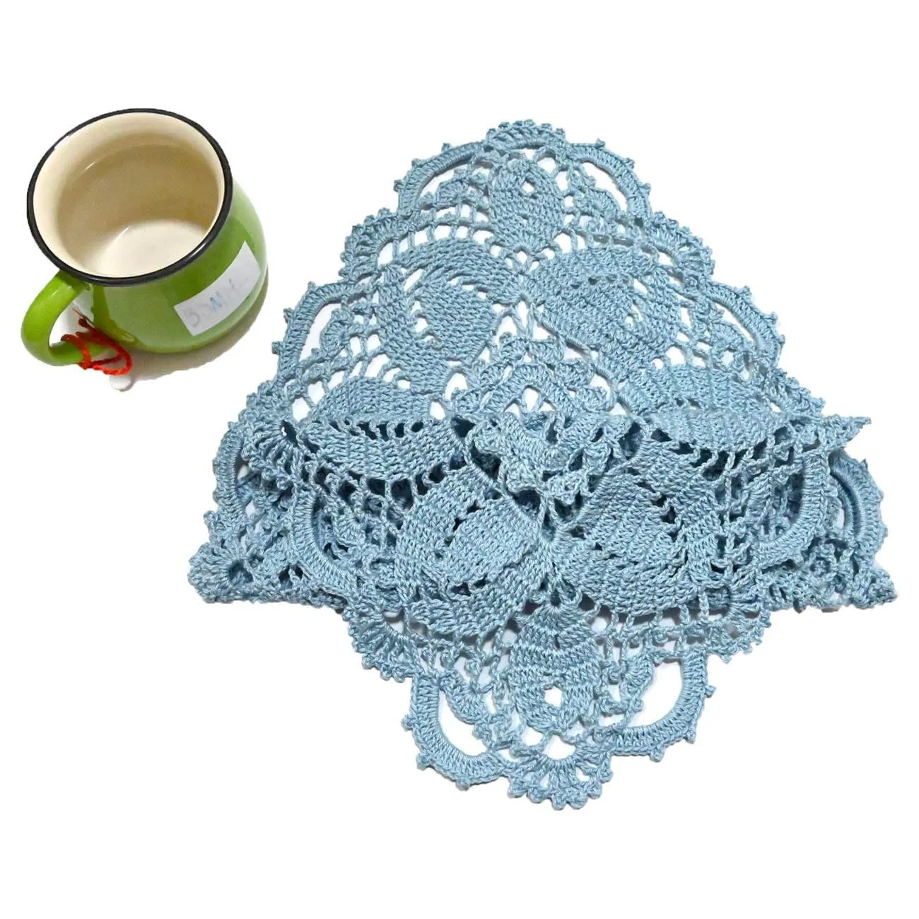 BOMHCS Confezione da 1 centrino ovale in pizzo, larghezza (25,4 - 30,5 cm) x lunghezza (da 50,8 cm a 55,9 cm) fatto a mano all'uncinetto, centrino per comò, sciarpe, tovaglia (1, azzurro) - immagine 4