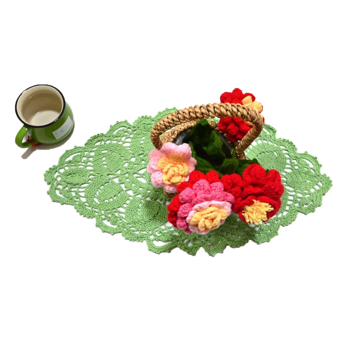 BOMHCS Centrotavola in pizzo, 28 x 53 cm, tovagliette ovali fatte a mano all'uncinetto, centrino per comò, sciarpe, tovaglia (confezione da 1, verde mela) - immagine 2