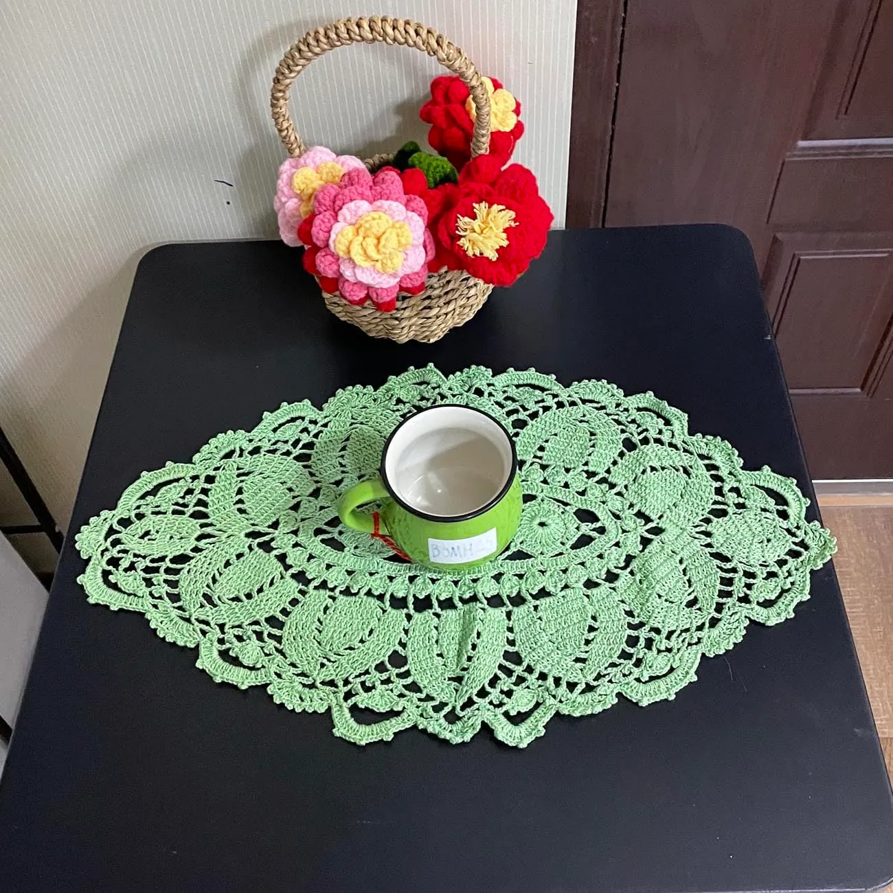 BOMHCS Centrotavola in pizzo, 28 x 53 cm, tovagliette ovali fatte a mano all'uncinetto, centrino per comò, sciarpe, tovaglia (confezione da 1, verde mela) - immagine 5