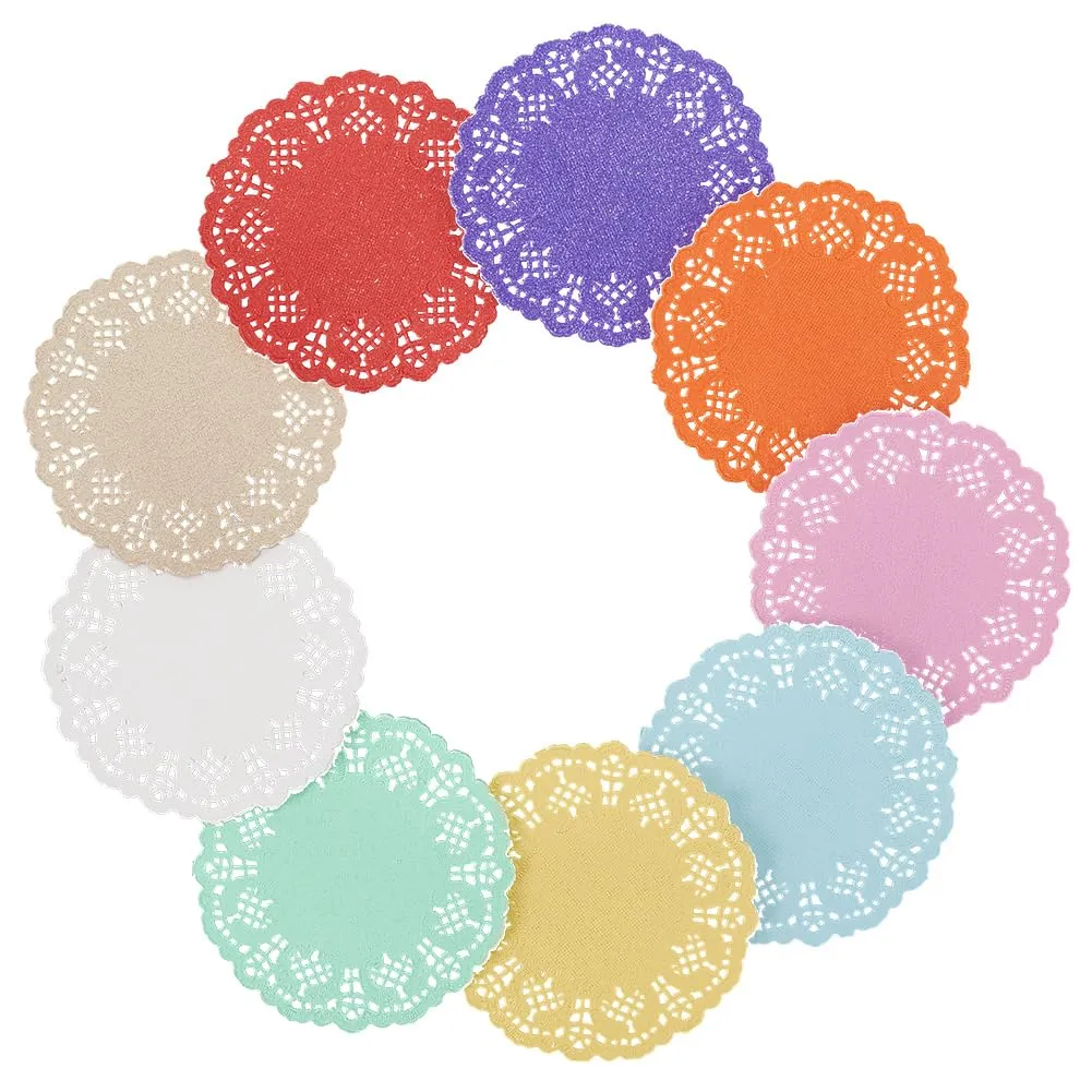 CREATCABIN 180 pz. Centrini di Carta in Pizzo Colorato Centrini di Carta Rotondi Mini Tovagliette USA e Getta Carta Oleata per Cucina Cottura Stoviglie Decorazioni 8.8cm 9 Colori. - immagine 6