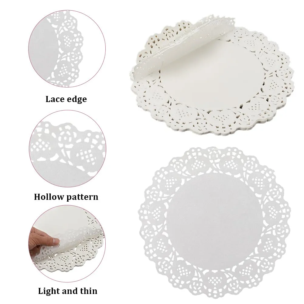 CREATCABIN 150 pz. Centrini Carta Rotondi Rettangolari Bianchi Centrini Carta in Pizzo Antigrasso Tovagliette USA e Getta Decorazione Cottura Dessert Vassoi Artigianato Cibo Fritto Stoviglie 30x19cm - immagine 5