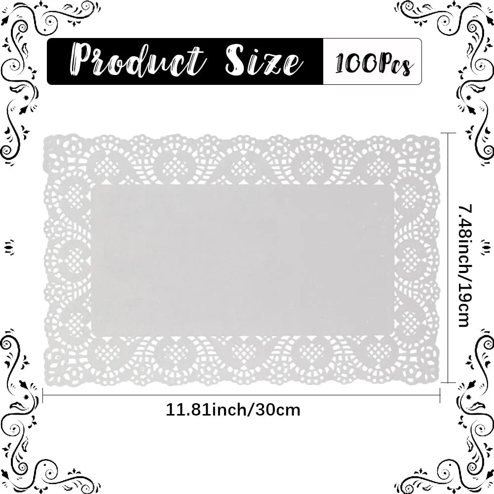 CREATCABIN 100 pz. Centrini Carta Rettangolari Bianchi Centrini Carta in Pizzo Antigrasso Stoviglie USA e Getta Decorazione Vassoi Dessert Cibo Fritto Stoviglie Cucina Tavoli Forno 30x19cm - immagine 2