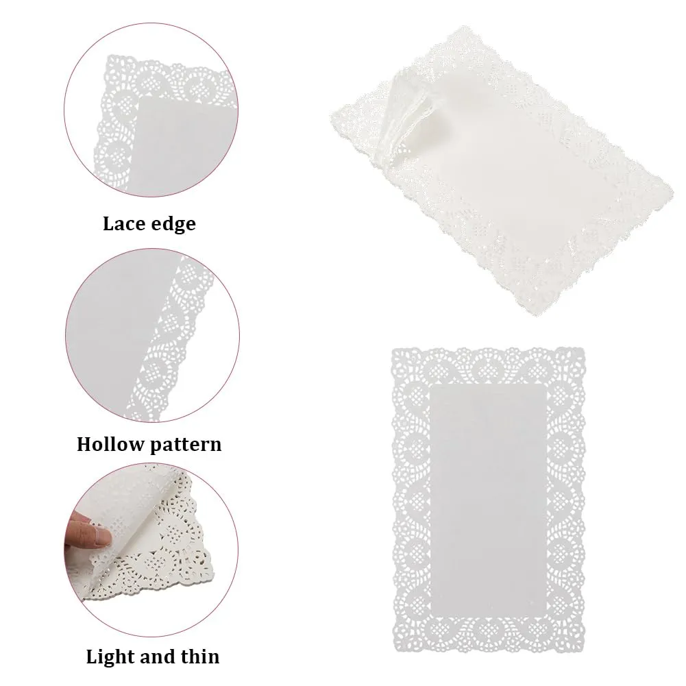CREATCABIN 100 pz. Centrini Carta Rettangolari Bianchi Centrini Carta in Pizzo Antigrasso Stoviglie USA e Getta Decorazione Vassoi Dessert Cibo Fritto Stoviglie Cucina Tavoli Forno 30x19cm - immagine 5