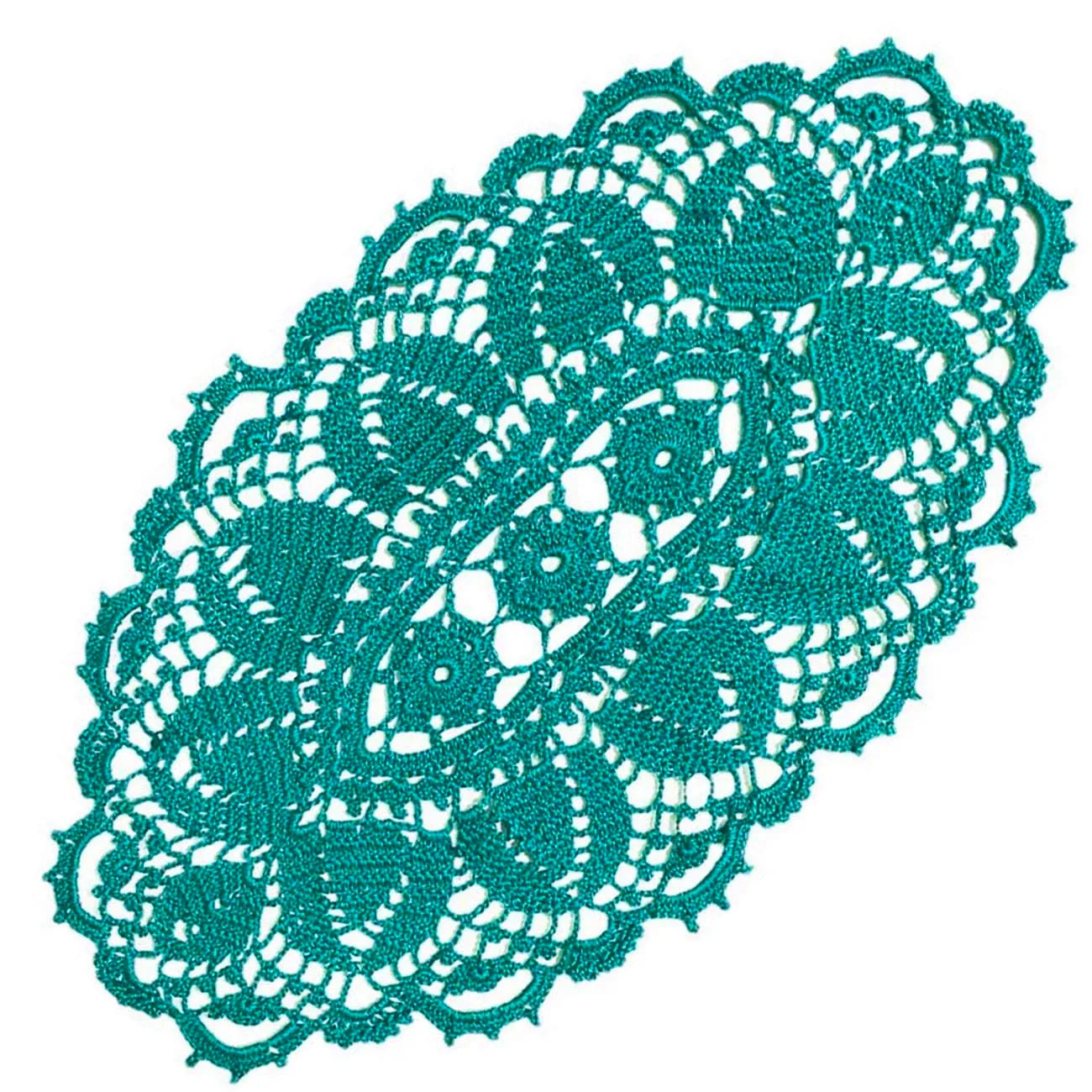 BOMHCS Confezione da 1 centrino ovale in pizzo larghezza (25,4 - 30,5 cm) x lunghezza (da 50,8 cm a 55,9 cm) fatto a mano all'uncinetto, centrino per comò, sciarpe, tovaglia (1, verde pavone) - immagine 1