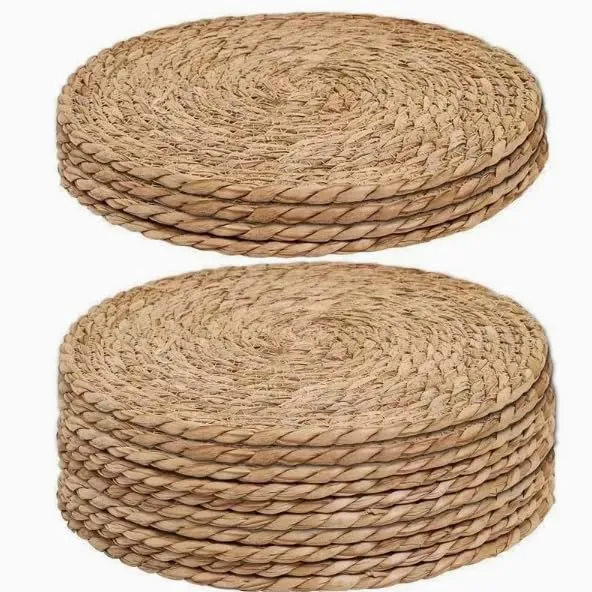 TuToy 10 pezzi di tovagliette in rattan intrecciate a mano, tovagliette rotonde resistenti al calore, sottobicchieri naturali in giunco, in stile bohémien (33cm) - immagine 1
