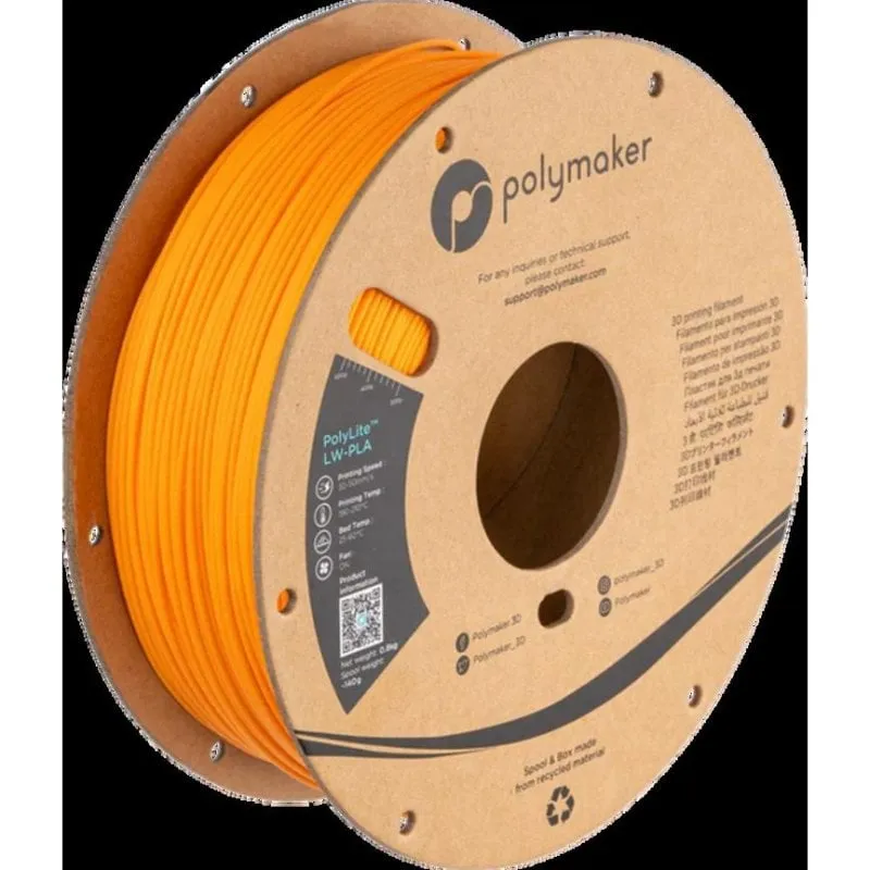 Filamento LW-PLA Polymaker PolyLite Naranja 1,75 mm Pre-espanso Leggero - immagine 1