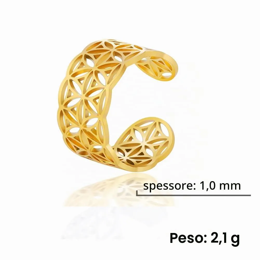 Amaxer Anello con nodo celtico irlandese da donna con motivo a vite in filigrana fiore della vita, geometria sacra ampia, regolabile, anello aperto spesso scavato fuori spiaggia - immagine 7