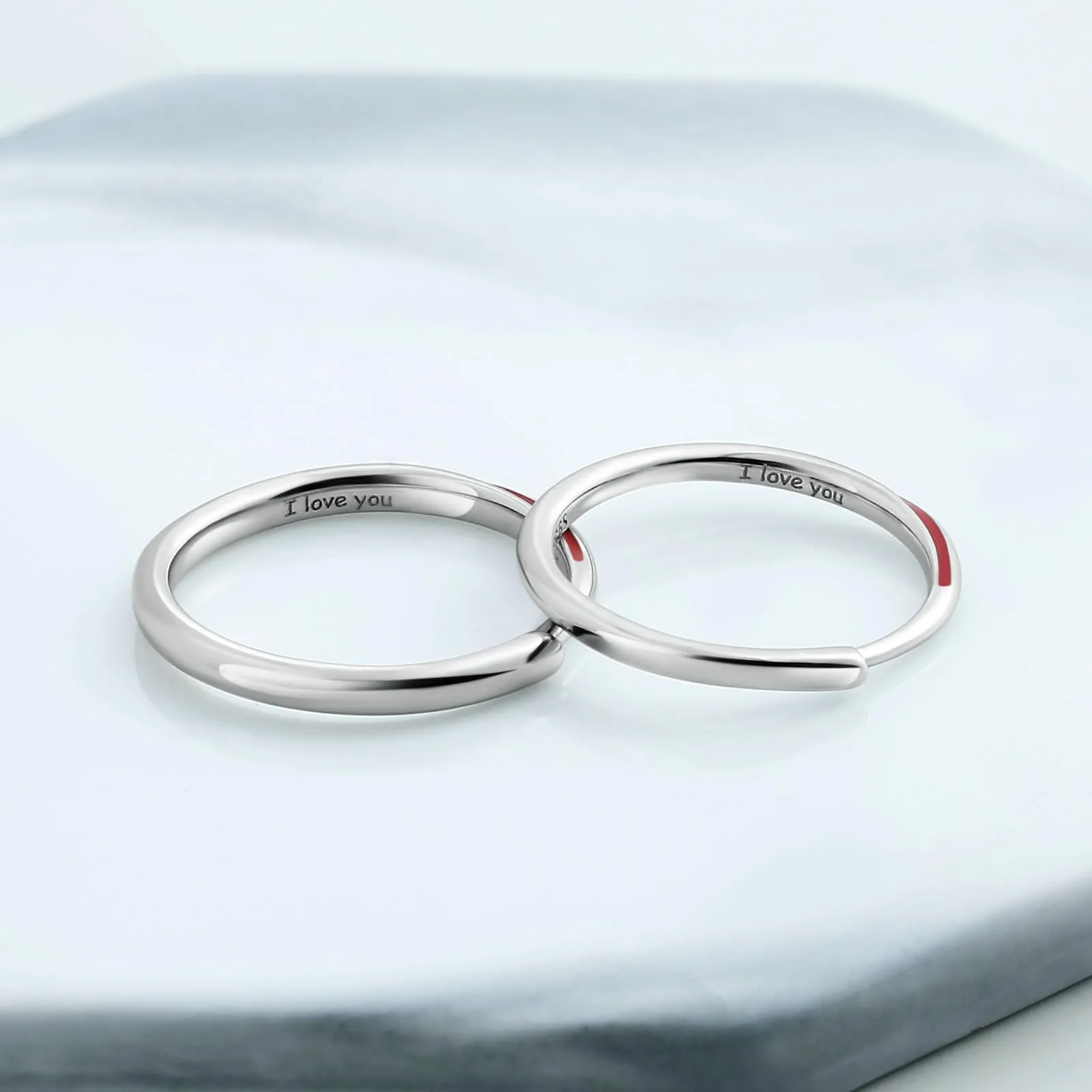 Filo Rosso del Destino Anello Coppia, Anelli Argento Sterling 925 con Linea Rossa Anelli Fidanzamento Donna Anelli di Matrimonio Regolabili - immagine 2