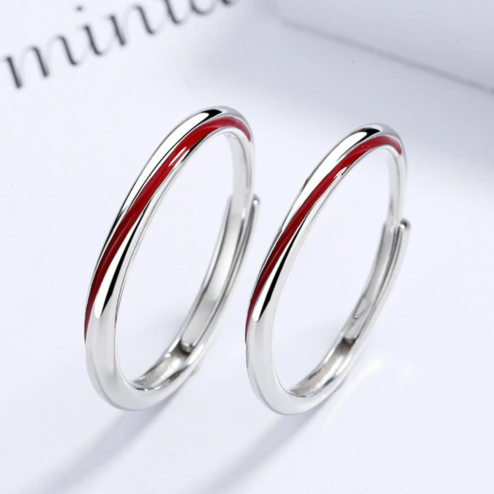 Filo Rosso del Destino Anello Coppia, Anelli Argento Sterling 925 con Linea Rossa Anelli Fidanzamento Donna Anelli di Matrimonio Regolabili - immagine 4