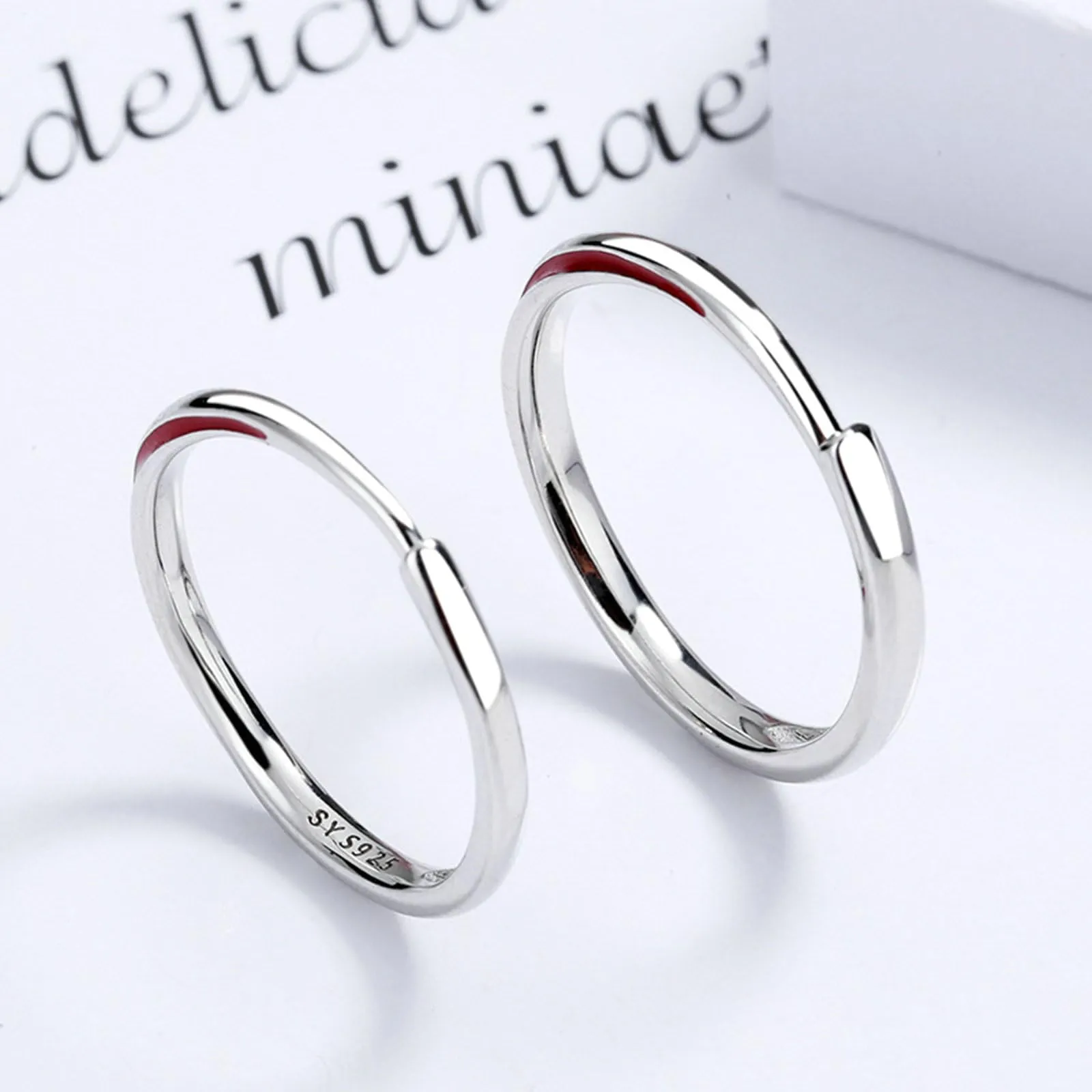 Filo Rosso del Destino Anello Coppia, Anelli Argento Sterling 925 con Linea Rossa Anelli Fidanzamento Donna Anelli di Matrimonio Regolabili - immagine 5