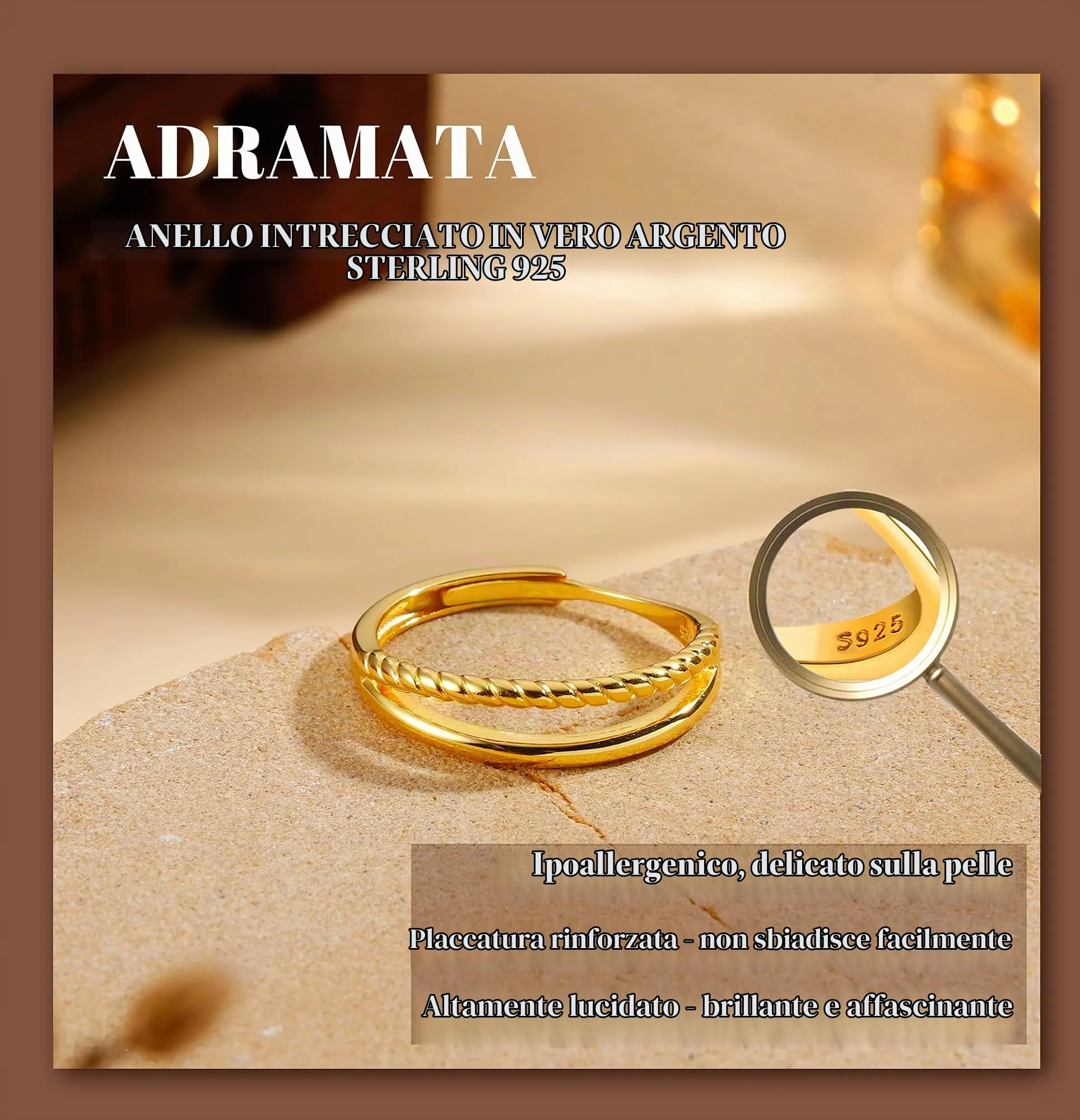 Adramata Anelli Donna Argento 925 Anello Twist Regolabile - immagine 2
