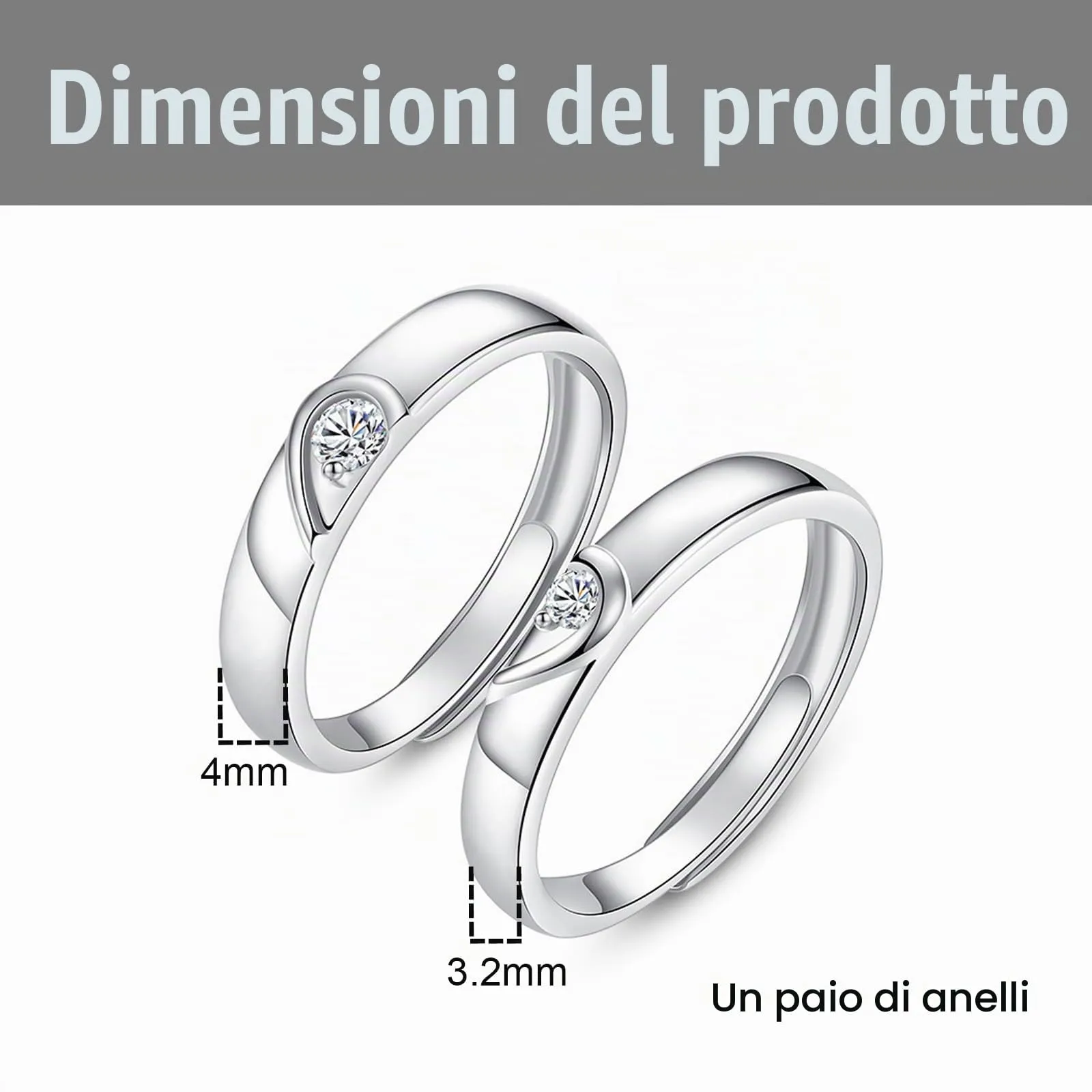 DHWEKU anelli di amicizia-Coppia di Anelli in Argento Sterling 925 con Zirconi Regolabile Fedine Fidanzamento Coppia Anelli Fedine Sposa Confezione - immagine 2