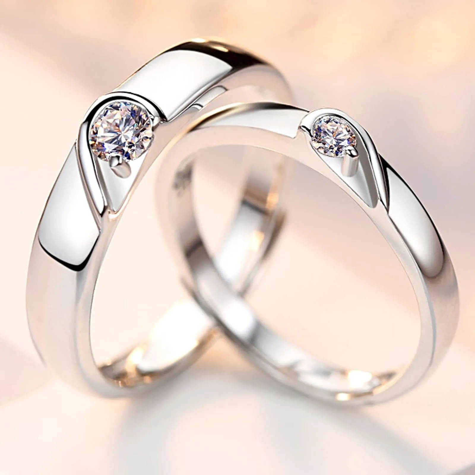 DHWEKU anelli di amicizia-Coppia di Anelli in Argento Sterling 925 con Zirconi Regolabile Fedine Fidanzamento Coppia Anelli Fedine Sposa Confezione - immagine 4