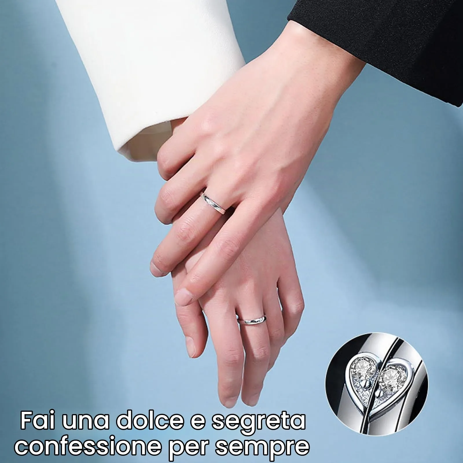 DHWEKU anelli di amicizia-Coppia di Anelli in Argento Sterling 925 con Zirconi Regolabile Fedine Fidanzamento Coppia Anelli Fedine Sposa Confezione - immagine 6