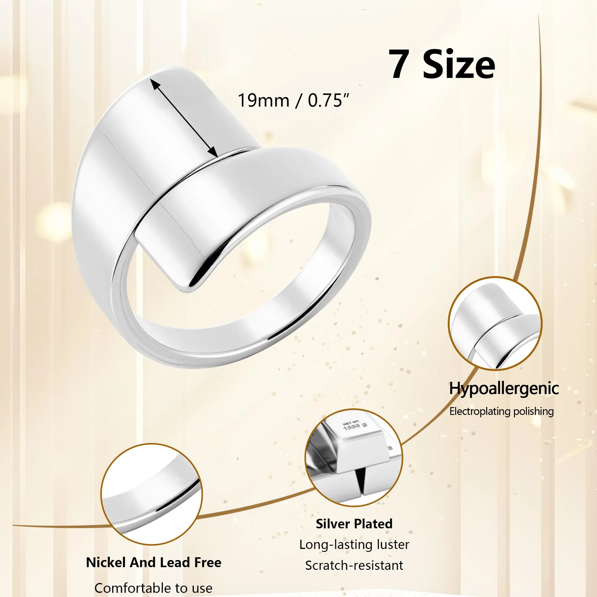 ALEXCRAFT Chunky Anello Donna Argento Largo Liscio Chiuso Taglia 7 - immagine 5