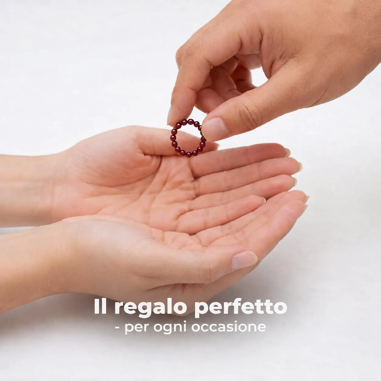 PURAJA Anello con pietra preziosa vera pietra naturale: Granato | Anello elastico antistress | Con perle da 3 mm in minerali di alta qualità - immagine 6