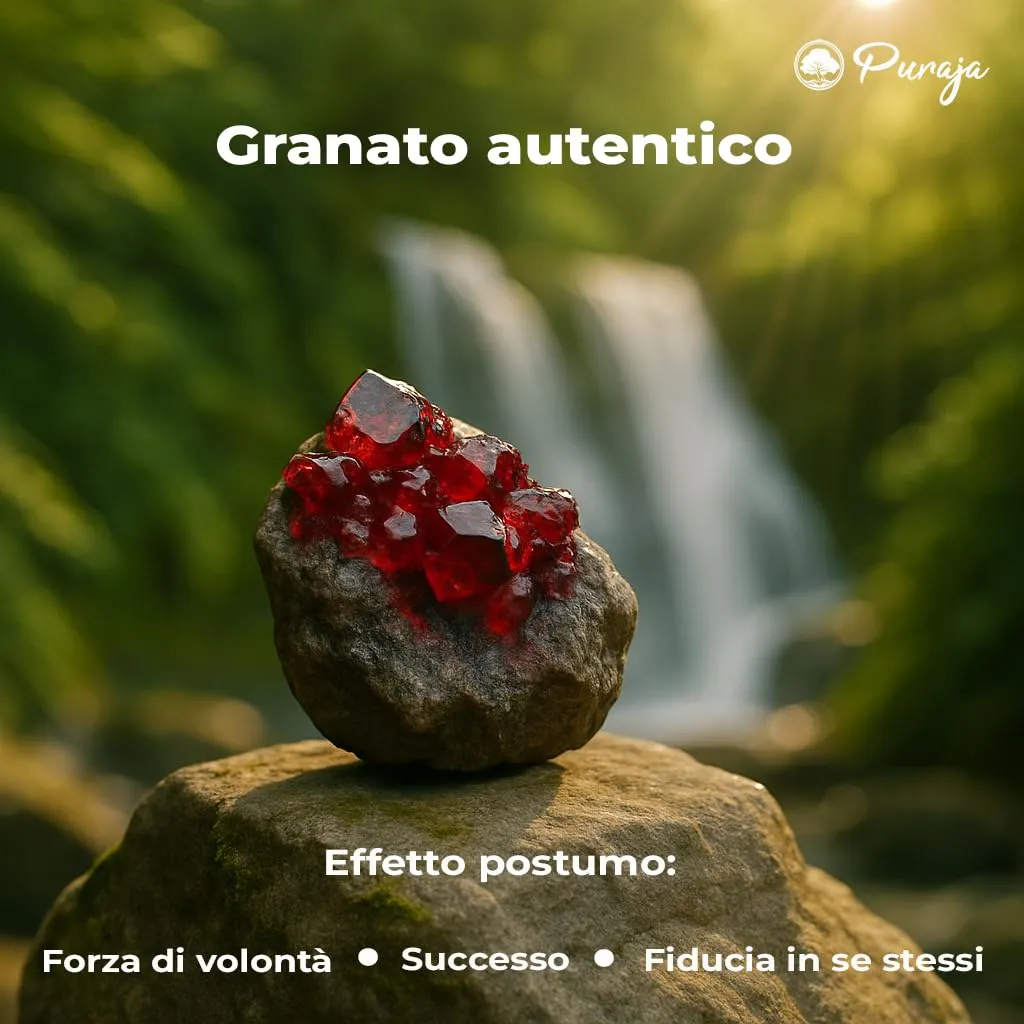 PURAJA Anello con pietra preziosa vera pietra naturale: Granato | Anello elastico antistress | Con perle da 3 mm in minerali di alta qualità - immagine 7