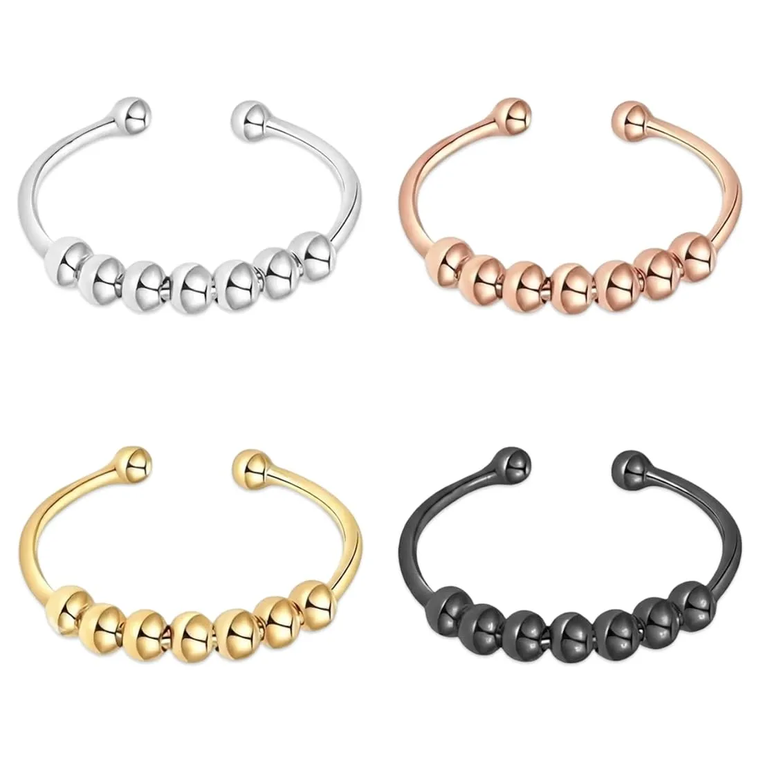 KAHZOR 4 Pezzi Anello Antistress Donna E Uomo, Anelli Antistress Donna E Uomo, Anello Regolabile In Acciaio Inossidabile Con Perline, Anello Regolabile Donna, Anello Ansia Accessorio Elegante - immagine 1
