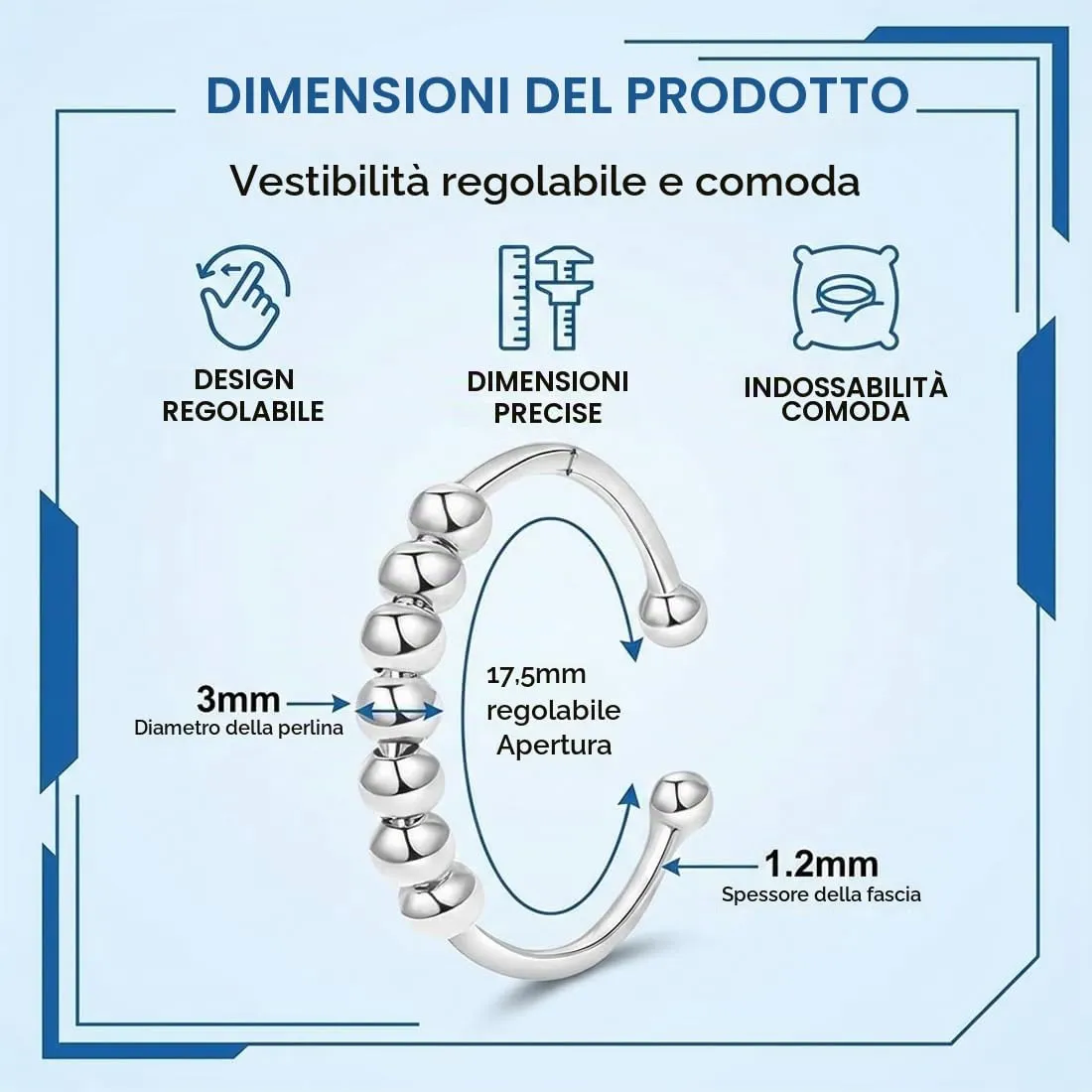 KAHZOR 4 Pezzi Anello Antistress Donna E Uomo, Anelli Antistress Donna E Uomo, Anello Regolabile In Acciaio Inossidabile Con Perline, Anello Regolabile Donna, Anello Ansia Accessorio Elegante - immagine 2
