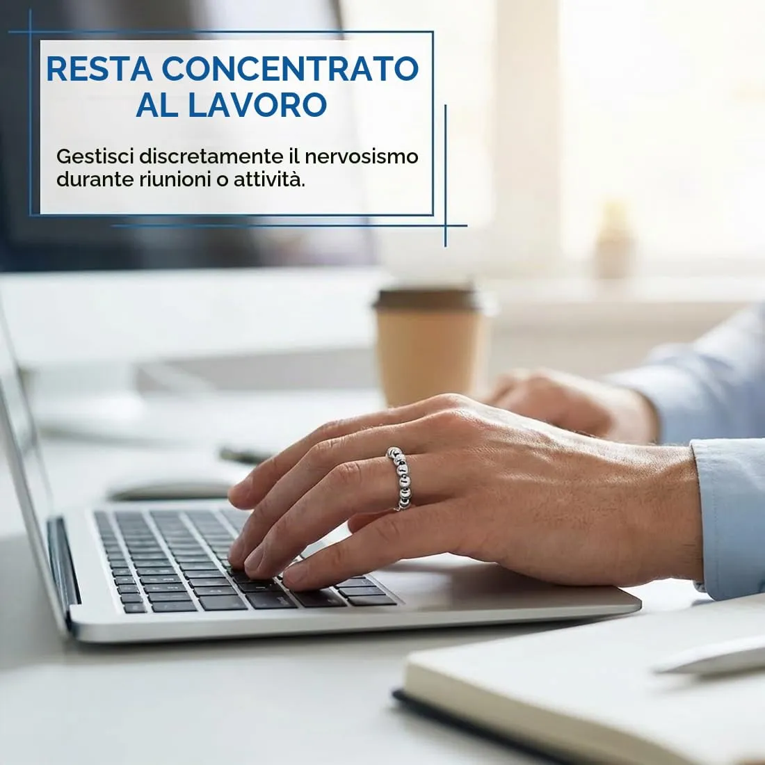 KAHZOR 4 Pezzi Anello Antistress Donna E Uomo, Anelli Antistress Donna E Uomo, Anello Regolabile In Acciaio Inossidabile Con Perline, Anello Regolabile Donna, Anello Ansia Accessorio Elegante - immagine 4