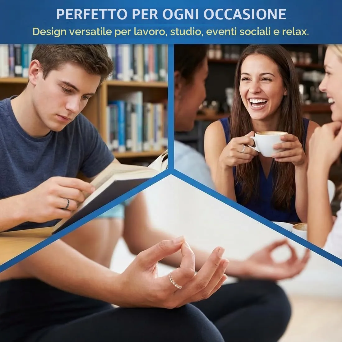 KAHZOR 4 Pezzi Anello Antistress Donna E Uomo, Anelli Antistress Donna E Uomo, Anello Regolabile In Acciaio Inossidabile Con Perline, Anello Regolabile Donna, Anello Ansia Accessorio Elegante - immagine 6