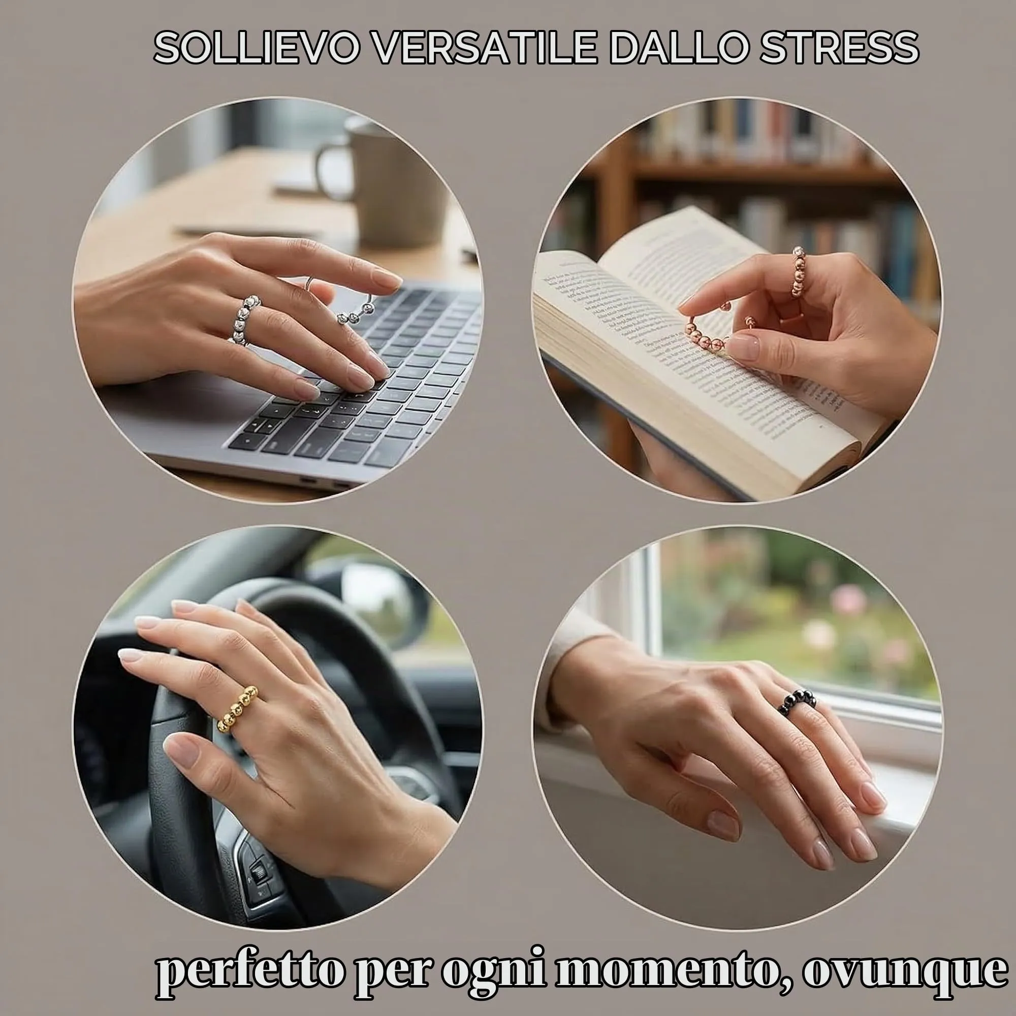 KAHZOR 4 Pezzi Anello Antistress Donna E Uomo, Anelli Antistress Donna E Uomo, Anello Regolabile In Acciaio Inossidabile Con Perline, Anello Regolabile Donna, Anello Ansia Accessorio Elegante - immagine 7
