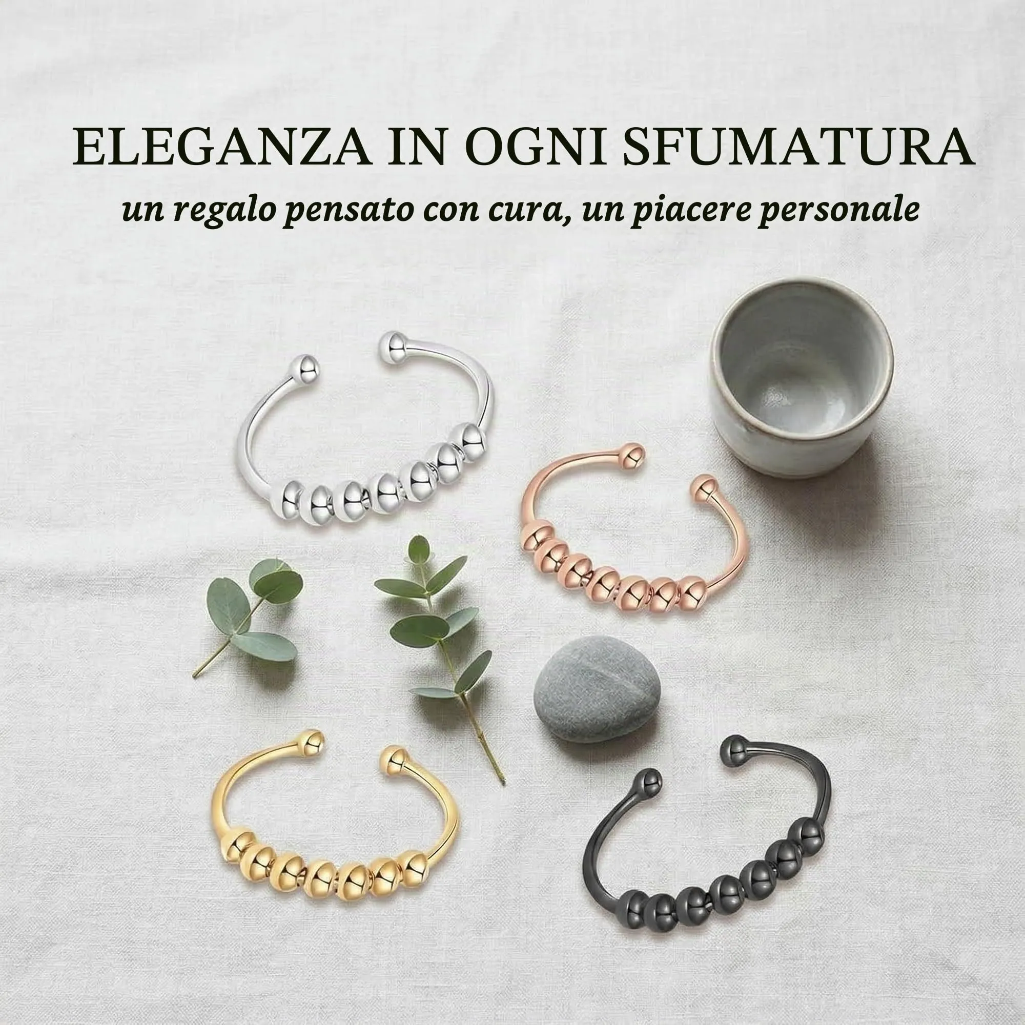 KAHZOR 4 Pezzi Anello Antistress Donna E Uomo, Anelli Antistress Donna E Uomo, Anello Regolabile In Acciaio Inossidabile Con Perline, Anello Regolabile Donna, Anello Ansia Accessorio Elegante - immagine 9