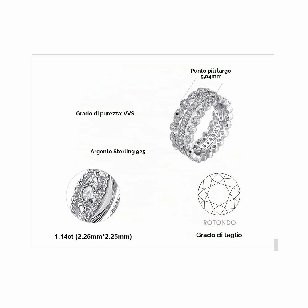 JewelryPalace 3 Eternity Band impilabile zircone cubico anello da donna in argento 925, Marquise Set di anelli di fidanzamento da donna, placcato oro giallo, oro rosa, infiniti anelli matrimonio - immagine 2