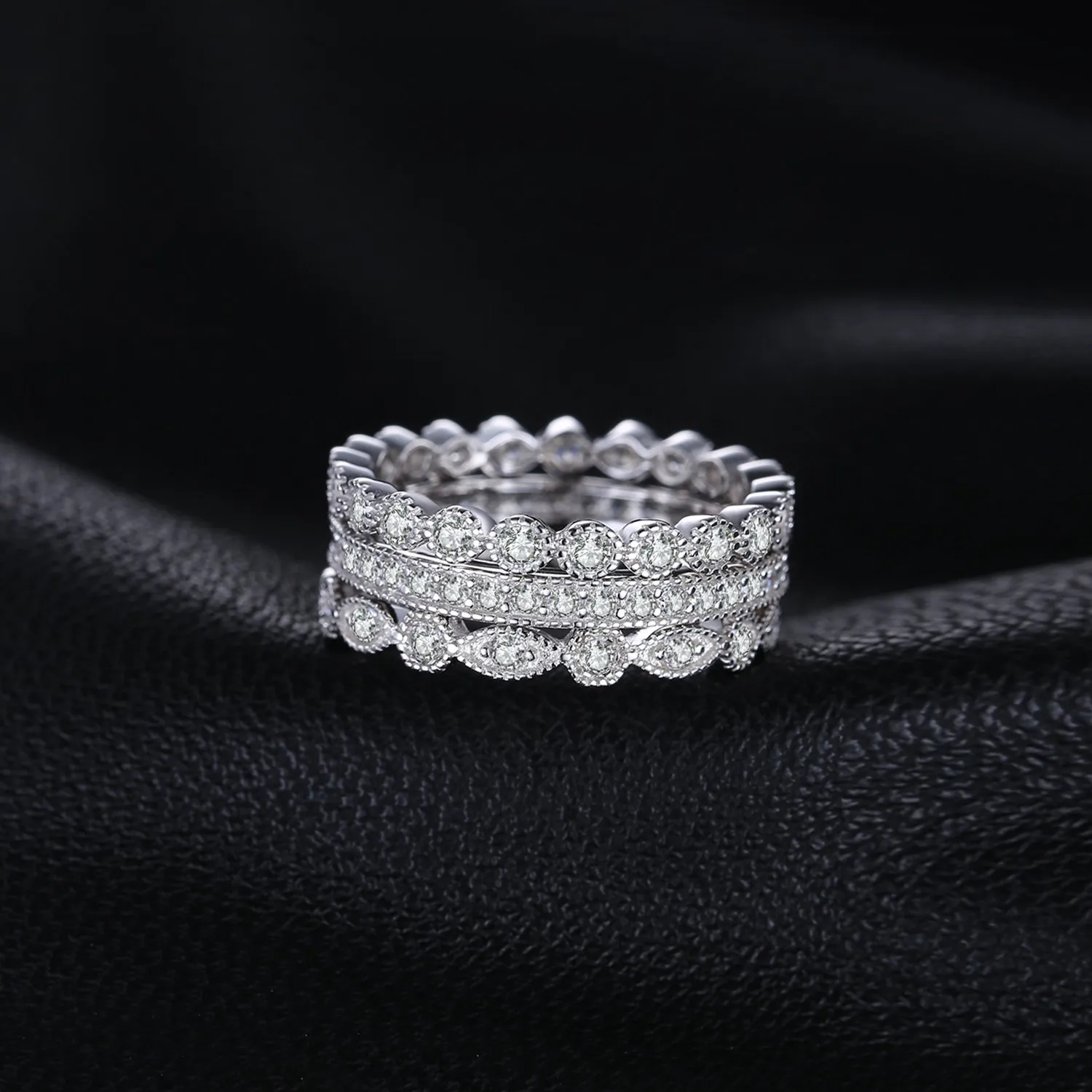 JewelryPalace 3 Anelli Argento 925, Fedine Fidanzamento Coppia, 2.1ct Diamante Simulato Anniversario Matrimonio Promessa Sposa Band Set, Gioielli Donna - immagine 3