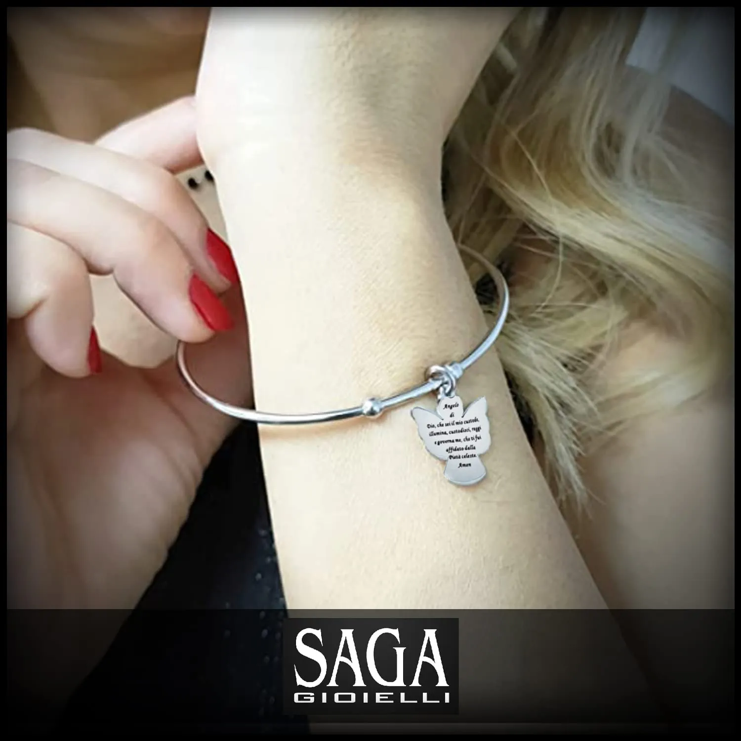 SAGA GIOIELLI® BRACCIALE CHIAMA ANGELI ACCIAIO PREGHIERA ANGELO DI DIO - immagine 5