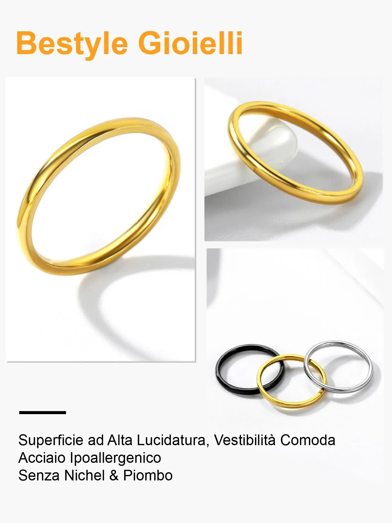Bestyle Anello Oro Giallo Fede Donna Acciaio Inossidabile Matrimonio Misura 17 2mm Con Confezione Regalo - immagine 4
