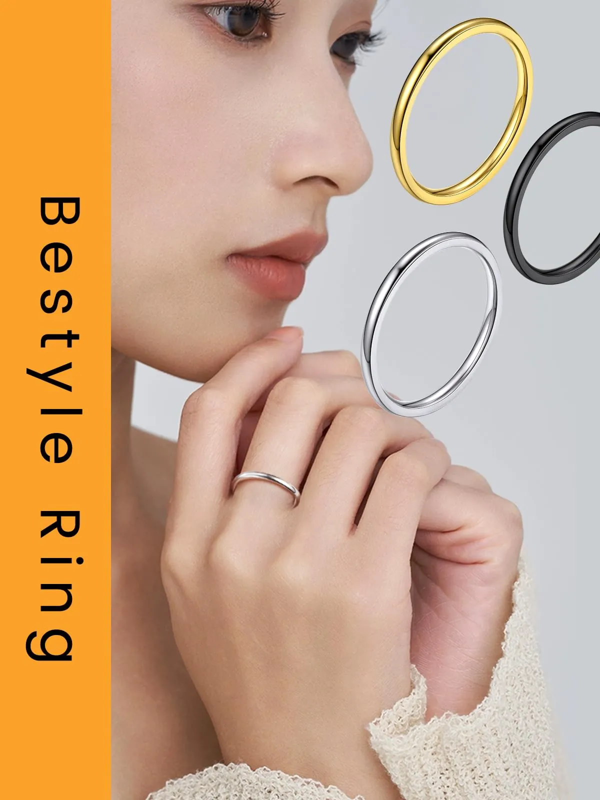 Bestyle Anello Oro Giallo Fede Donna Acciaio Inossidabile Matrimonio Misura 17 2mm Con Confezione Regalo - immagine 8