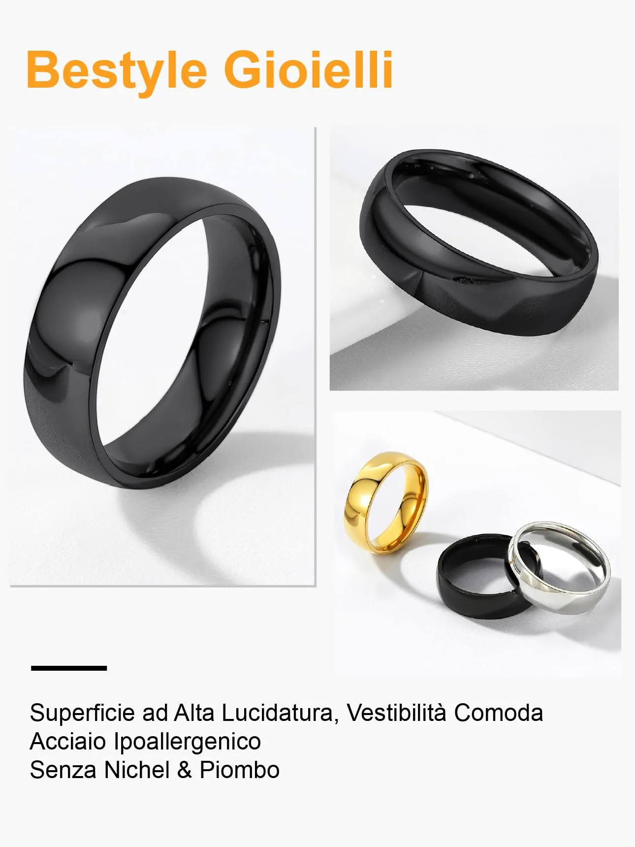 Bestyle Anello Acciaio Nero Uomo Matrimonio Misura 25 6mm con Confezione Regalo - immagine 6
