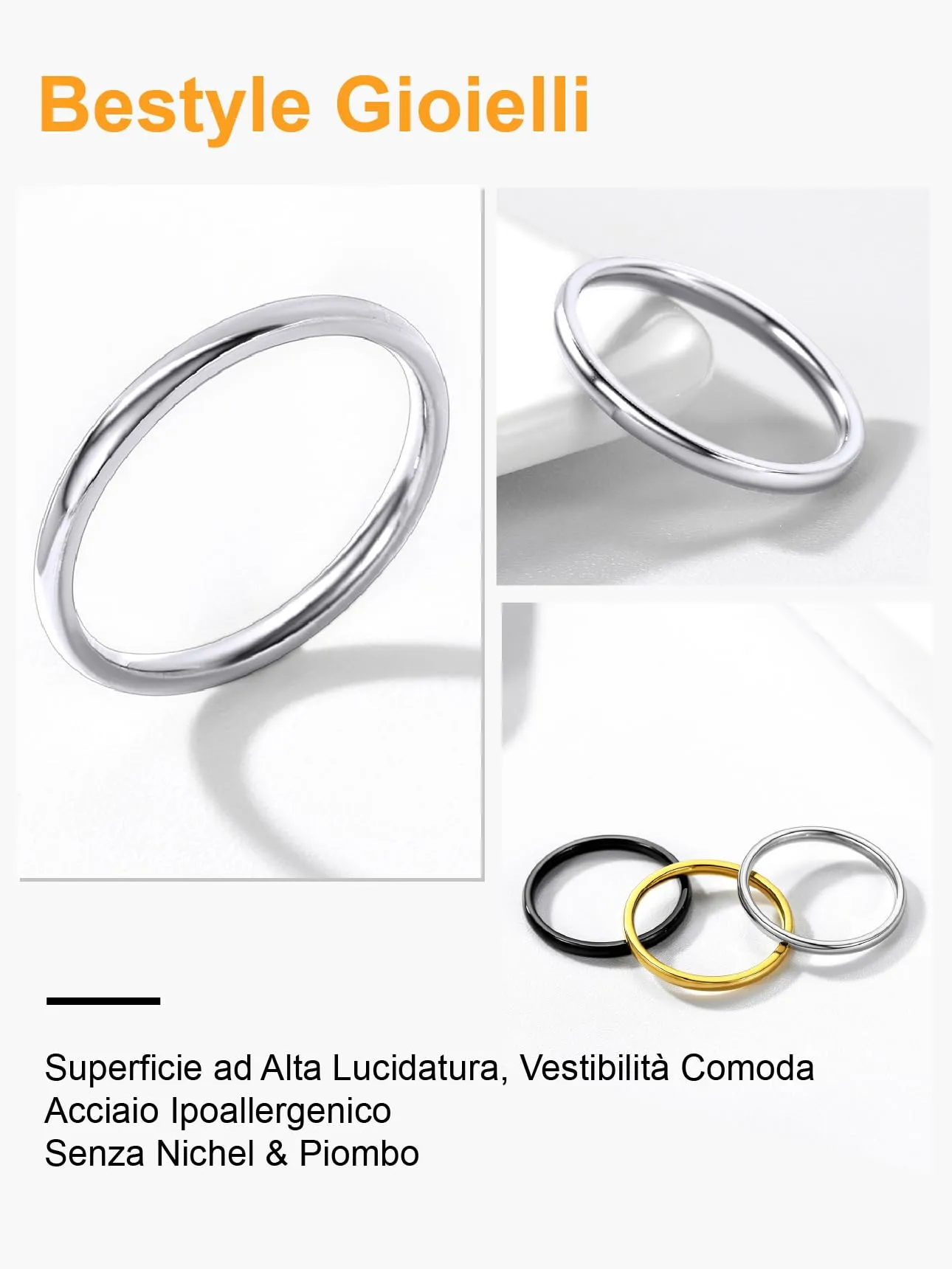 Bestyle Anelli Donna Anello Acciaio Donna Anelli Donna Grandi Misura 20 2mm Argento con Confezione Regalo - immagine 5