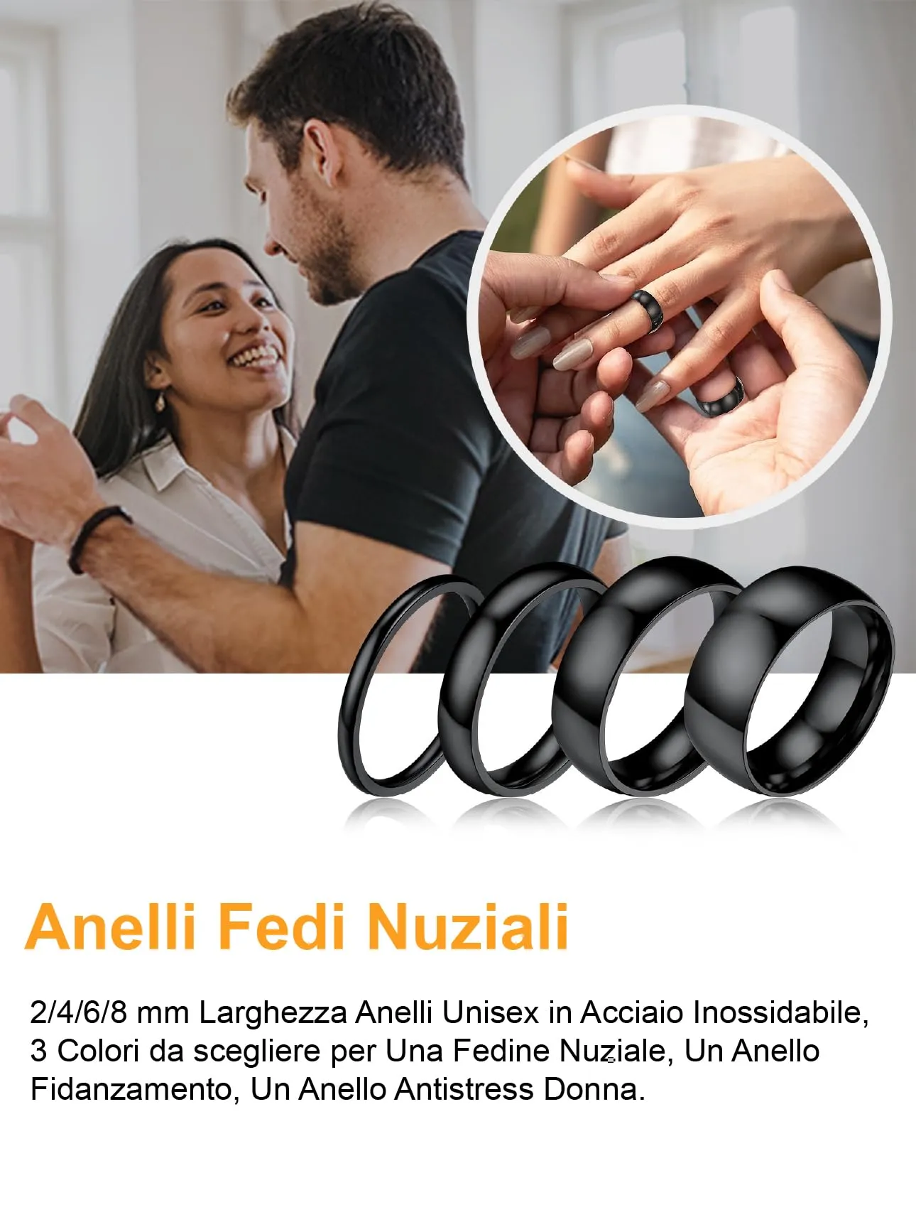 Bestyle Anelli Uomo Nero Anello Nero Ragazzo Anello Donna Misura 17 4mm Nero con Confezione Regalo - immagine 3