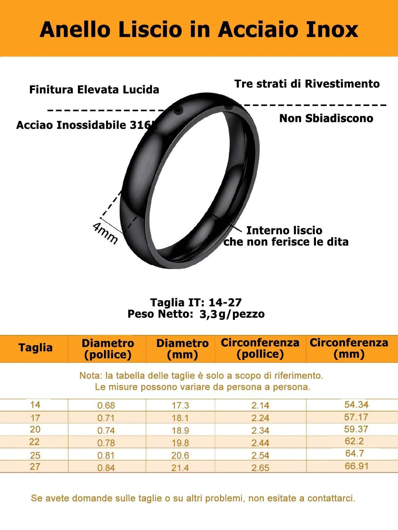 Bestyle Anelli Uomo Nero Anello Nero Ragazzo Anello Donna Misura 17 4mm Nero con Confezione Regalo - immagine 4