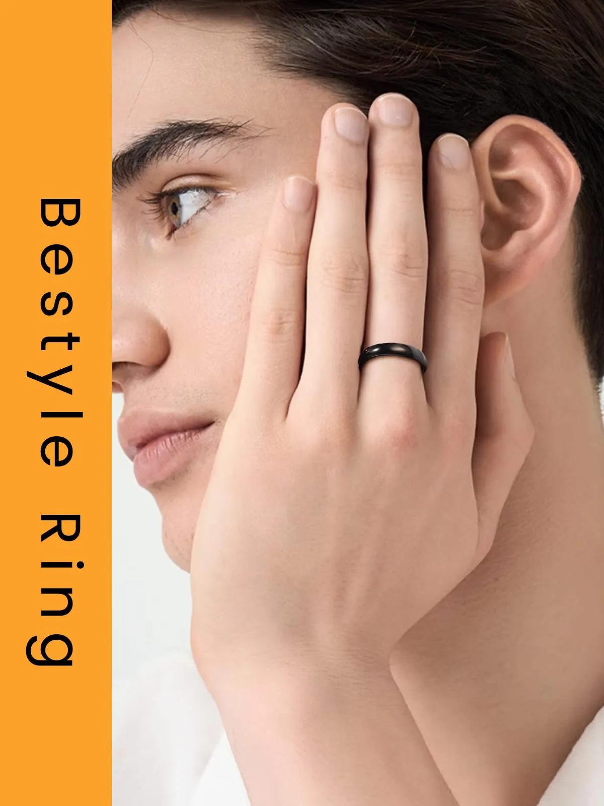 Bestyle Anelli Uomo Nero Anello Nero Ragazzo Anello Donna Misura 17 4mm Nero con Confezione Regalo - immagine 5